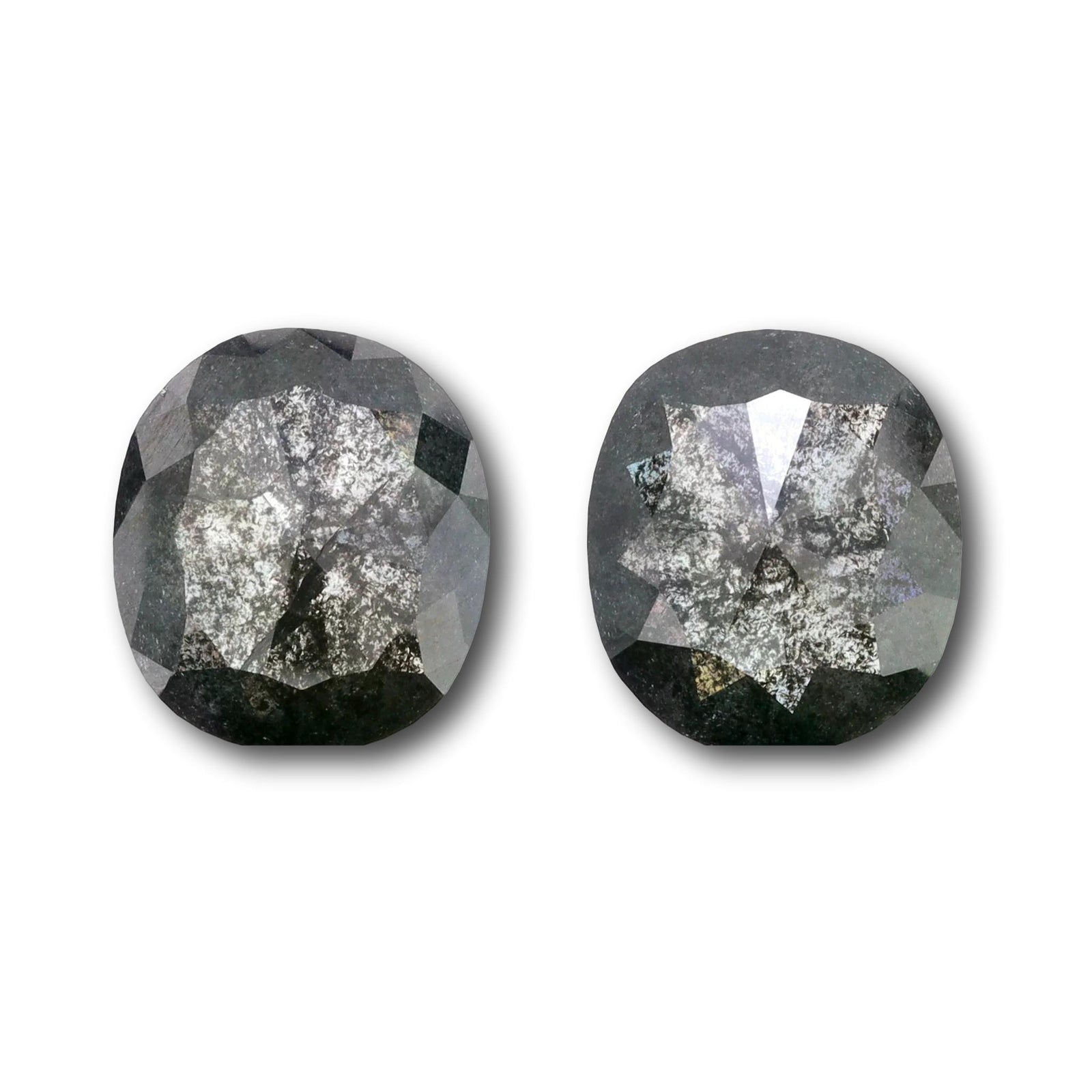 5.42cttw | Salt & Pepper Cushion Shape Rose Cut Diamond Matched Pair - Modern Rustic Diamond