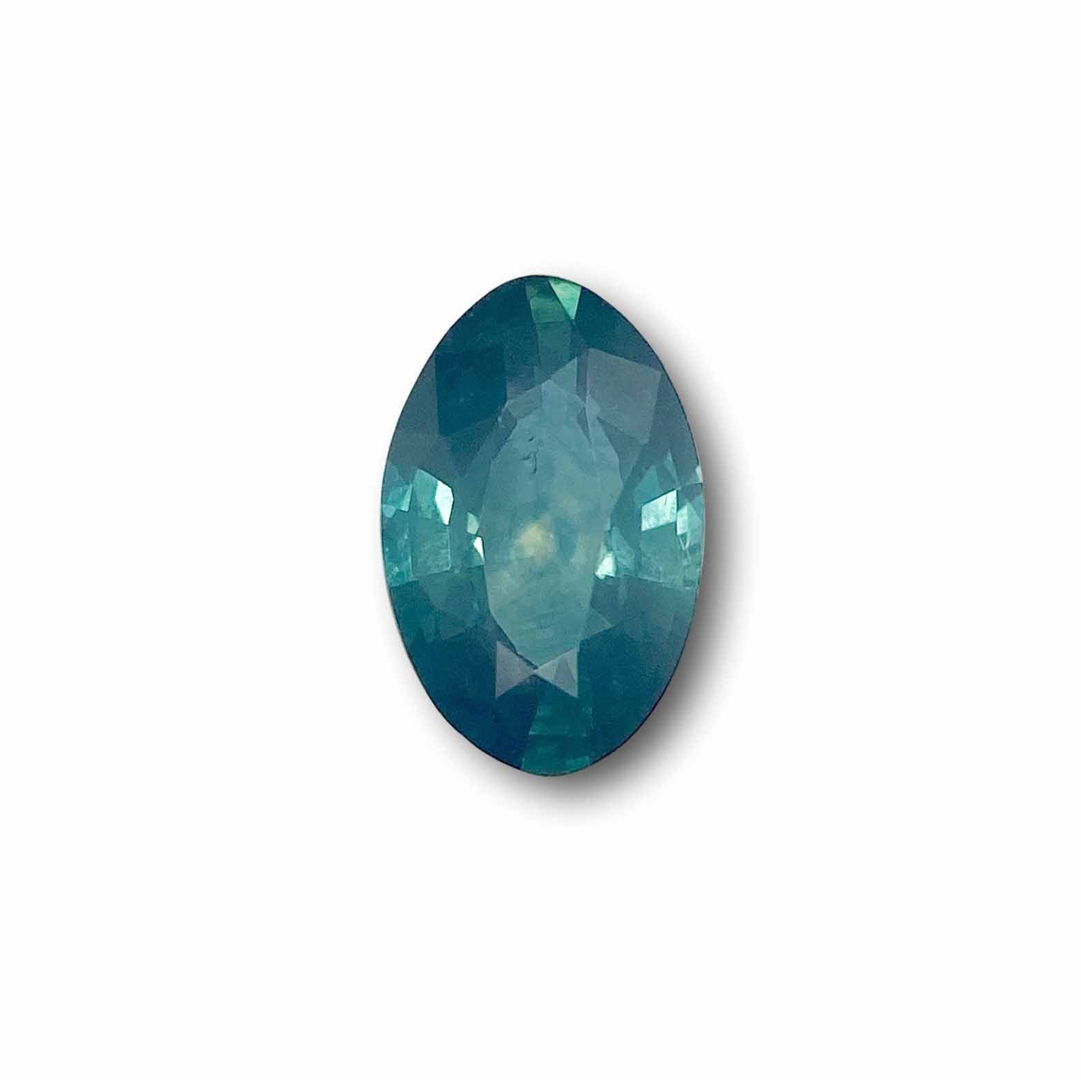 1.65ct | Brilliant Cut Moval Shape Green Blue Montana Sapphire-Modern Rustic Diamond