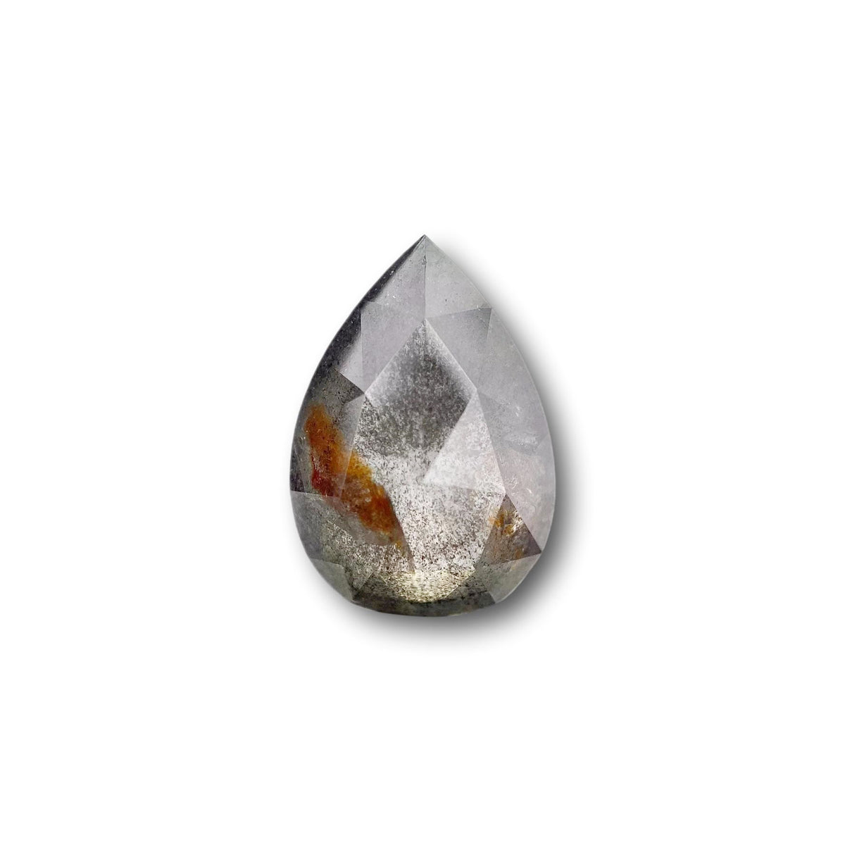 3.92ct | Salt &amp; Pepper Pear Shape Rose Cut Diamond - Modern Rustic Diamond