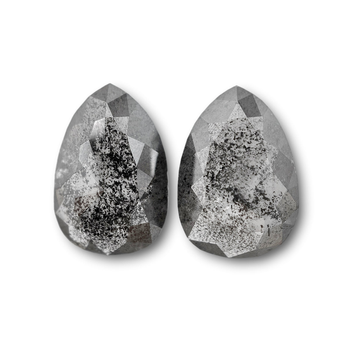 6.07cttw | Salt &amp; Pepper Pear Shape Rose Cut Diamond Matched Pair - Modern Rustic Diamond