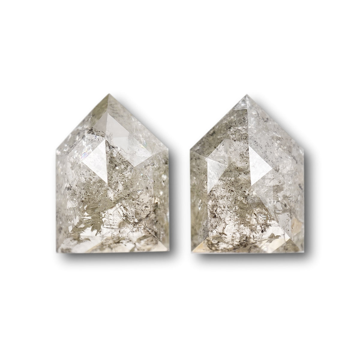 4.90cttw | Salt &amp; Pepper Shield Shape Rose Cut Diamond Matched Pair - Modern Rustic Diamond