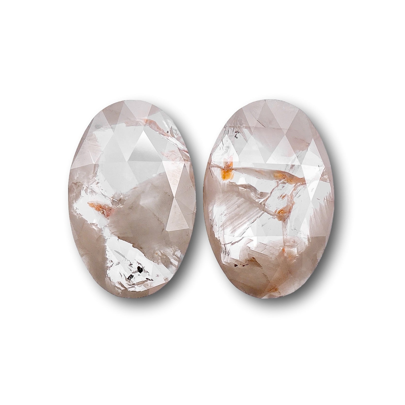 2.55cttw | Rustic  Oval Shape Rose Cut Diamond Matched Pair - Modern Rustic Diamond