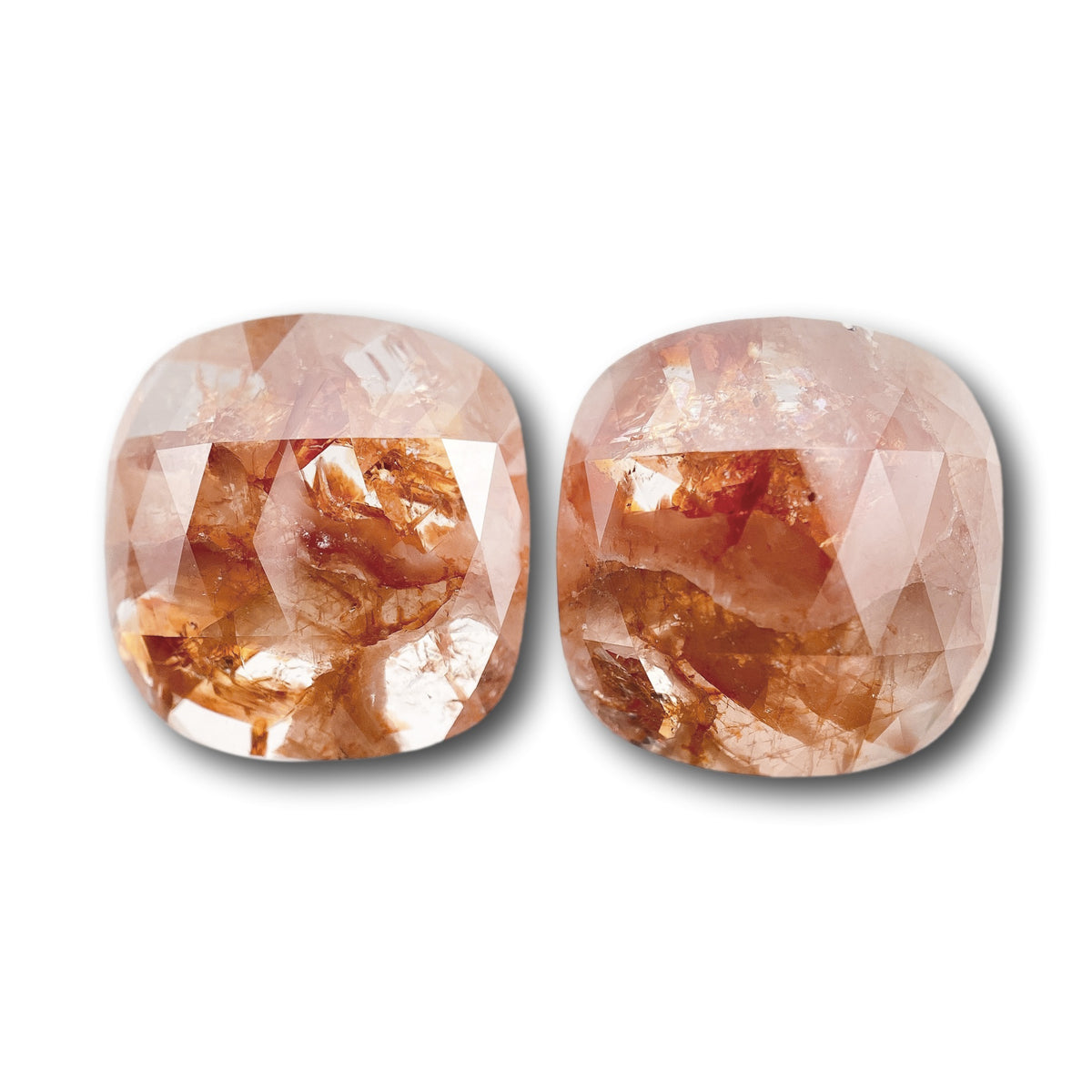 10.02cttw | Salt &amp; Pepper Cushion Shape Rose Cut Diamond Matched Pair - Modern Rustic Diamond