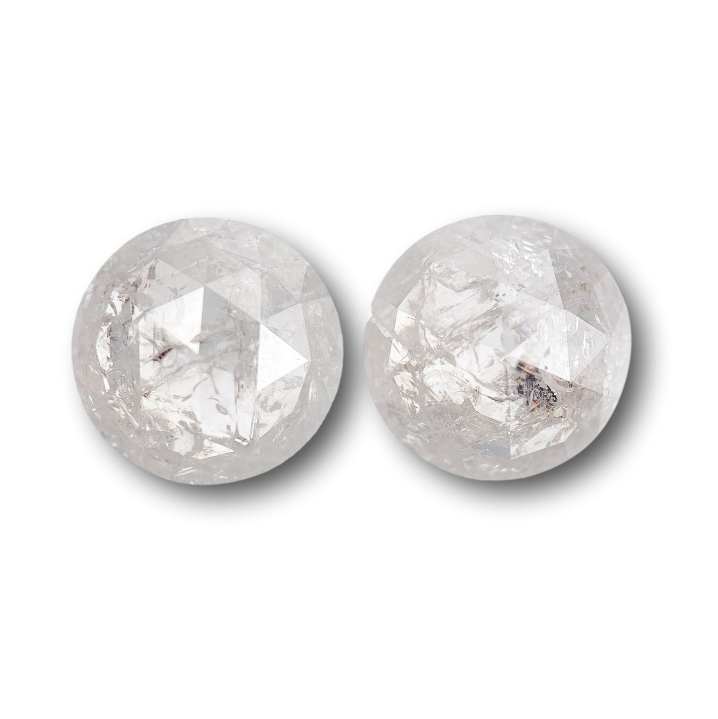 1.70cttw | Salt & Pepper Round Shape Rose Cut Diamond Matched Pair - Modern Rustic Diamond
