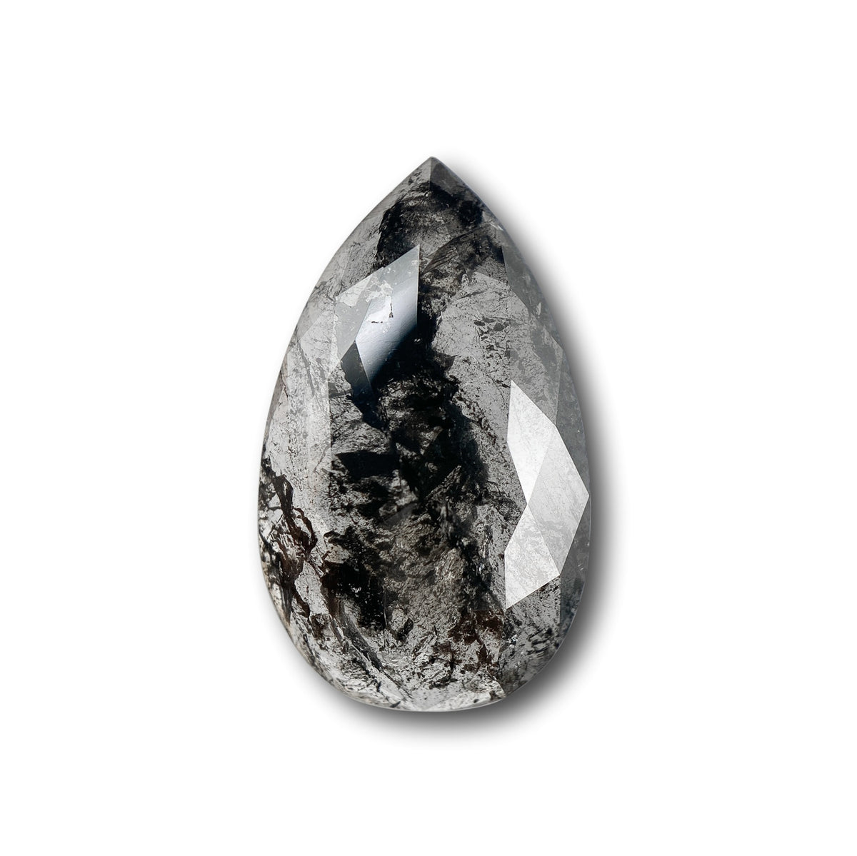 4.41ct | Salt &amp; Pepper Pear Shape Rose Cut Diamond - Modern Rustic Diamond