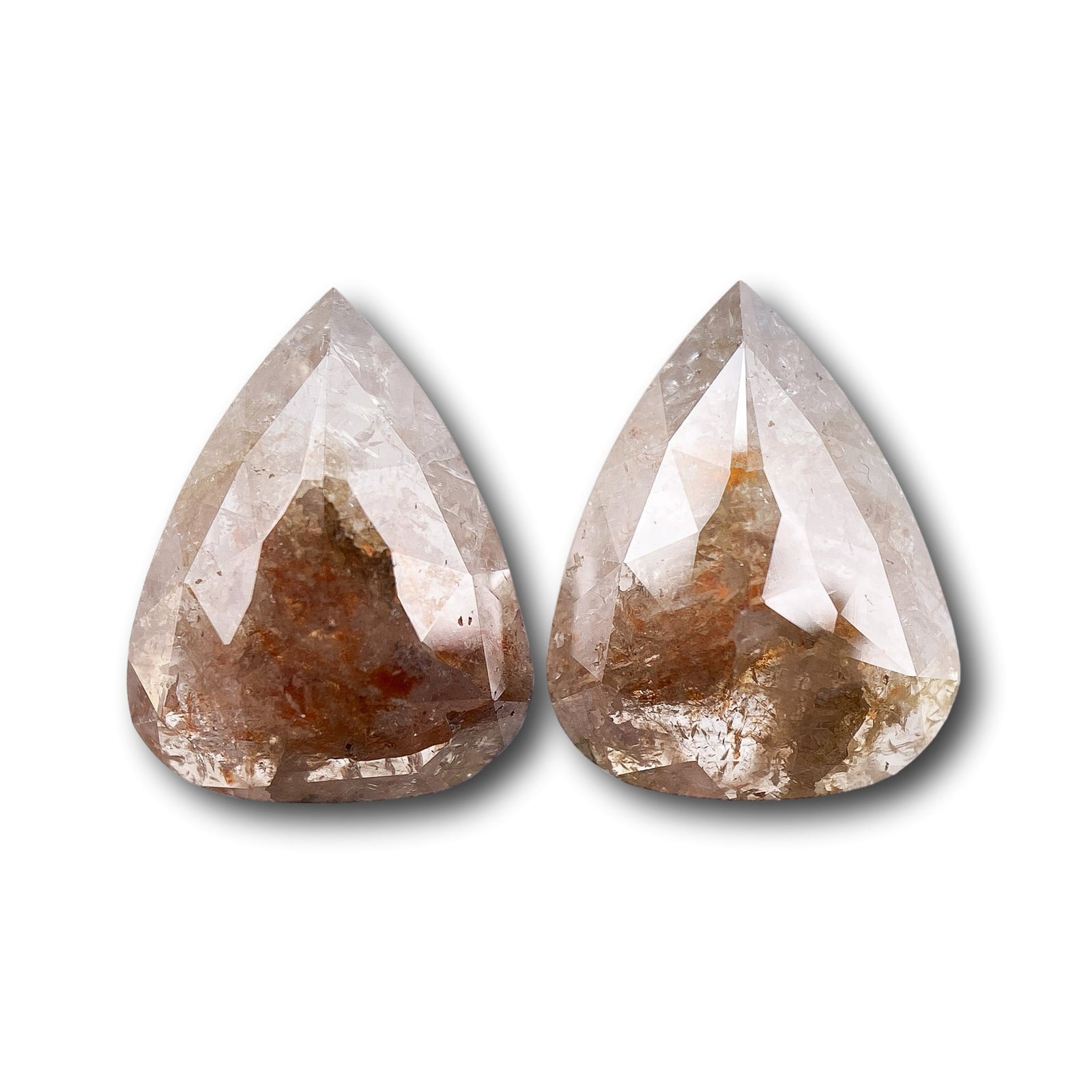 2.86cttw | Rustic  Pear Shape Rose Cut Diamond Matched Pair - Modern Rustic Diamond