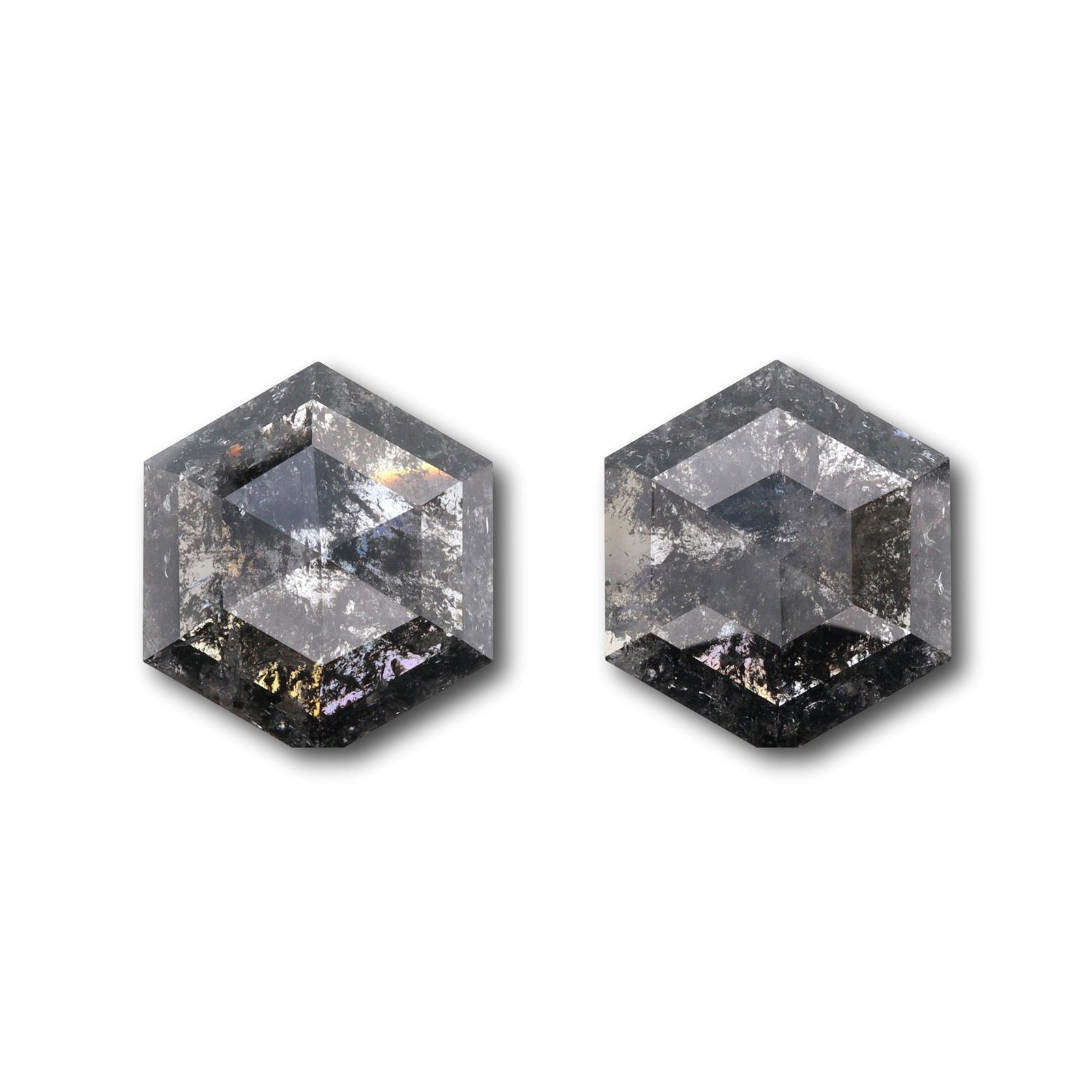 7.91cttw | Salt & Pepper Hexagon Shape Rose Cut Diamond Matched Pair - Modern Rustic Diamond