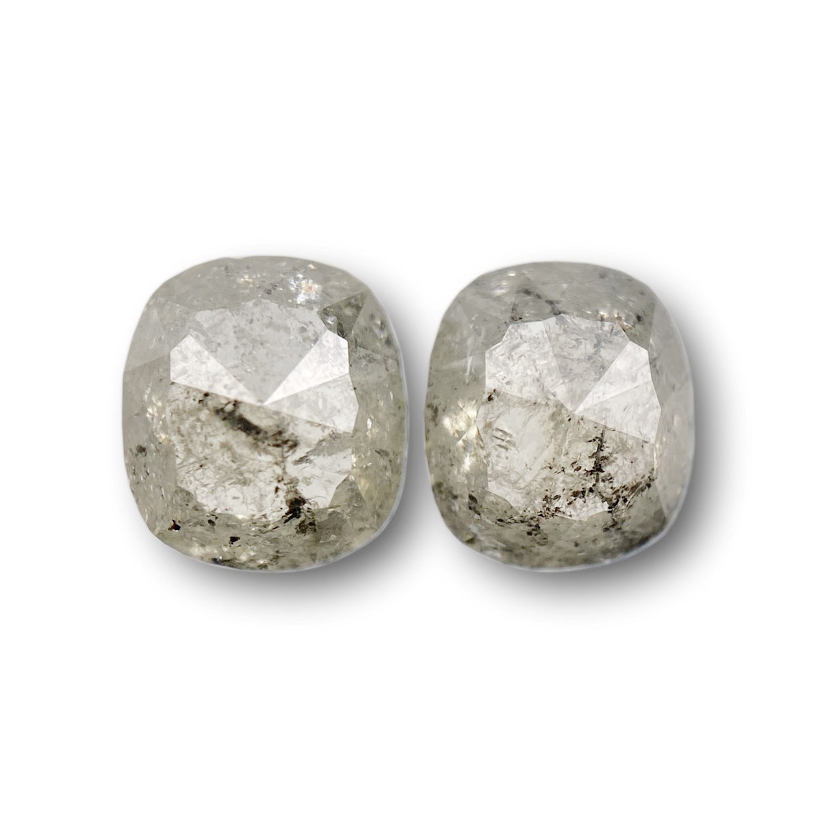 1.85cttw | Salt & Pepper Cushion Shape Rose Cut Diamond Matched Pair - Modern Rustic Diamond