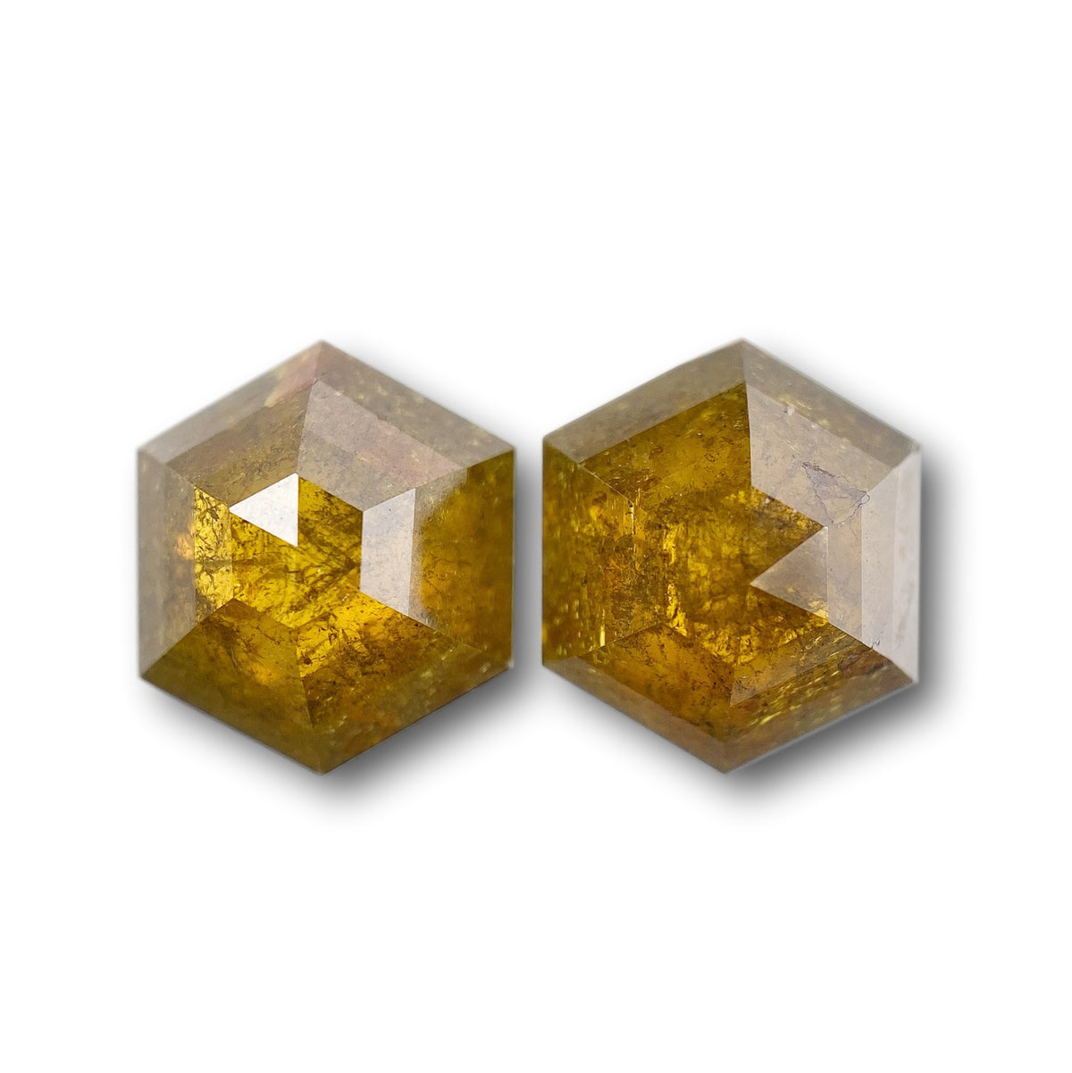 4.39cttw | Salt &amp; Pepper Hexagon Shape Rose Cut Diamond Matched Pair - Modern Rustic Diamond