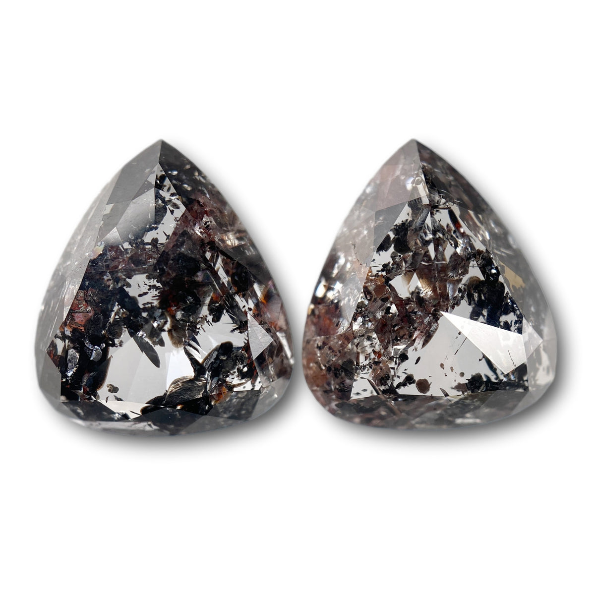 9.46cttw | Salt &amp; Pepper Pear Shape Rose Cut Diamond Matched Pair - Modern Rustic Diamond