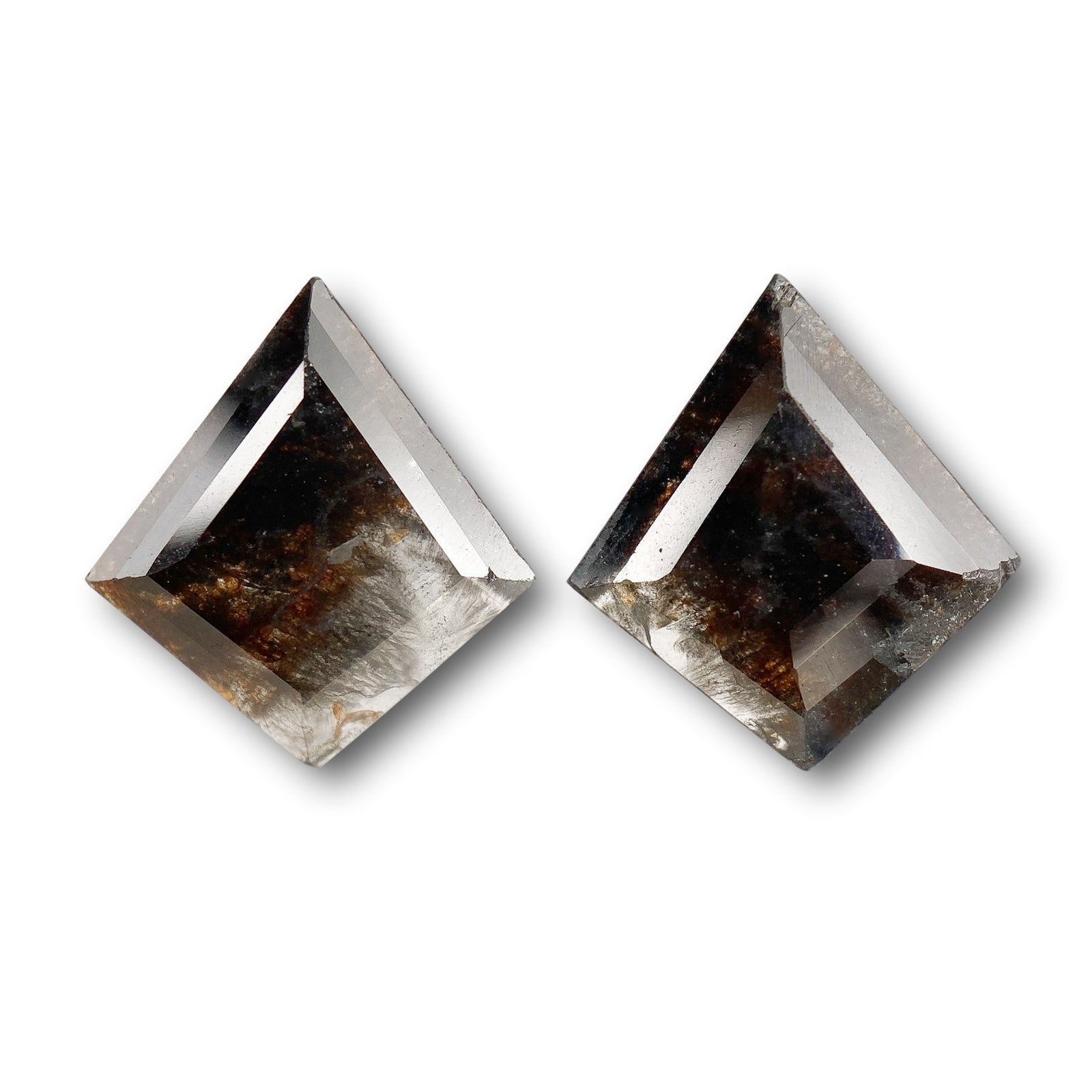 2.15cttw | Salt & Pepper Kite Shape Rose Cut Diamond Matched Pair - Modern Rustic Diamond
