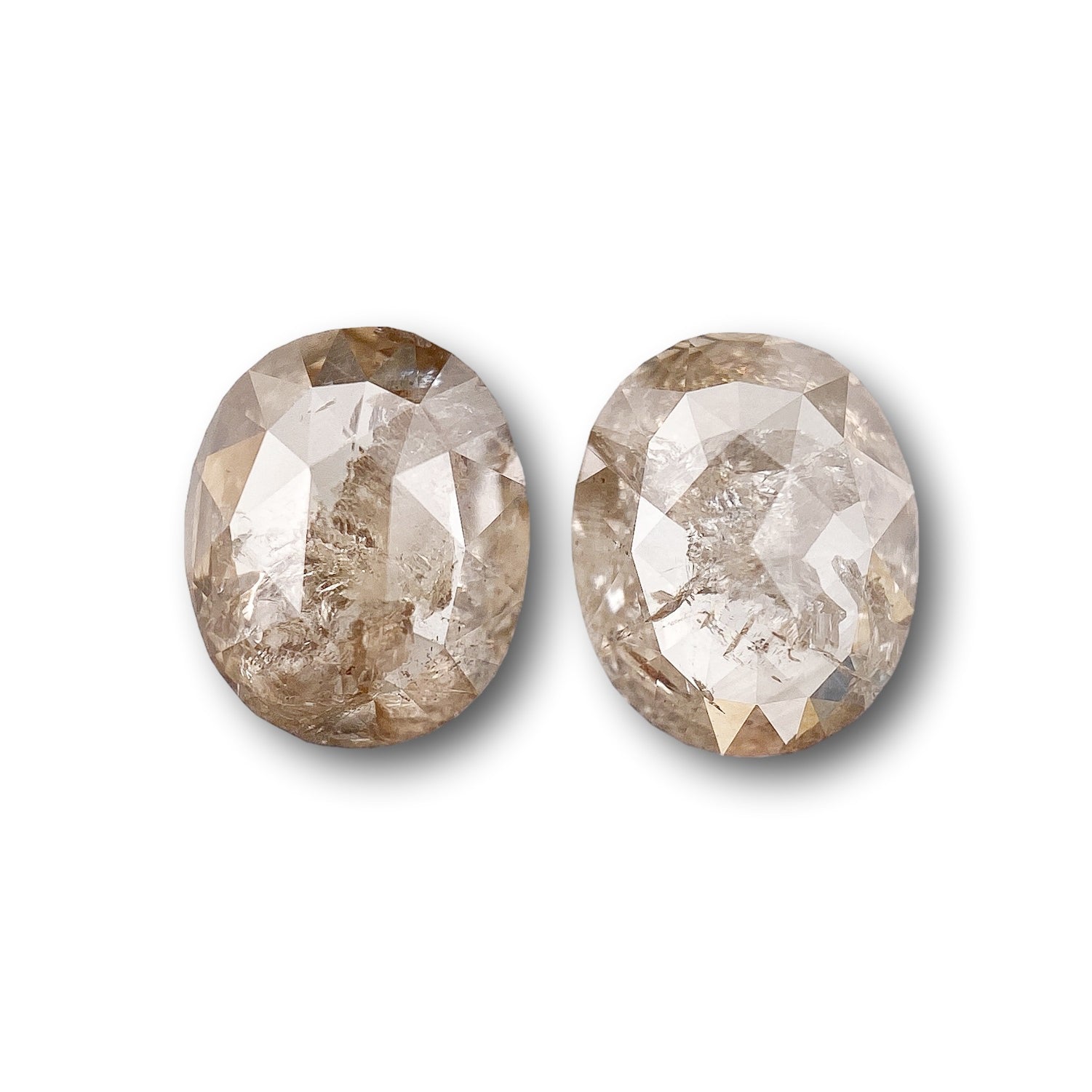 1.53cttw | Salt & Pepper Oval Shape Rose Cut Diamond Matched Pair - Modern Rustic Diamond