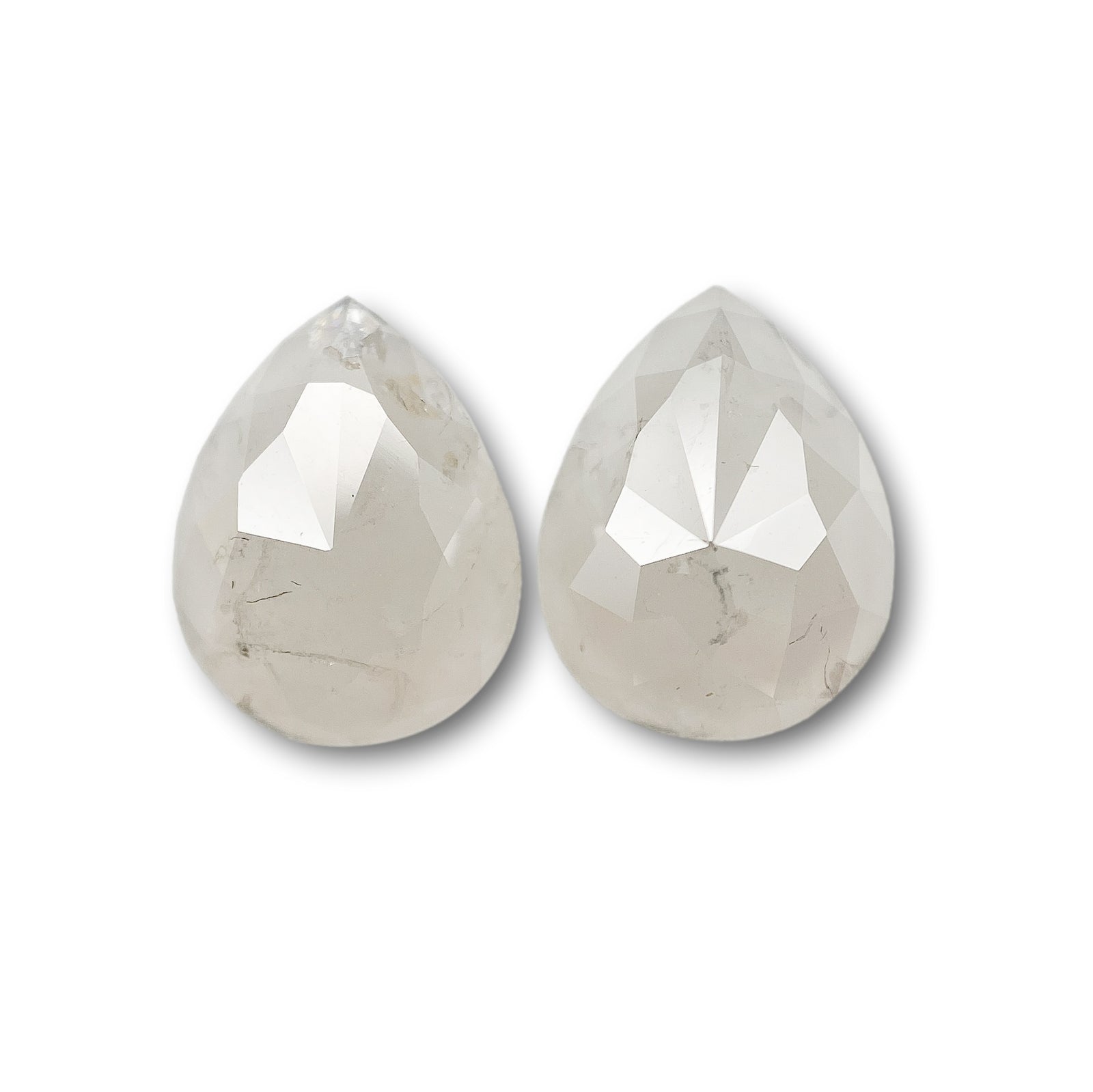 2.77cttw | Salt & Pepper Pear Shape Rose Cut Diamond Matched Pair - Modern Rustic Diamond