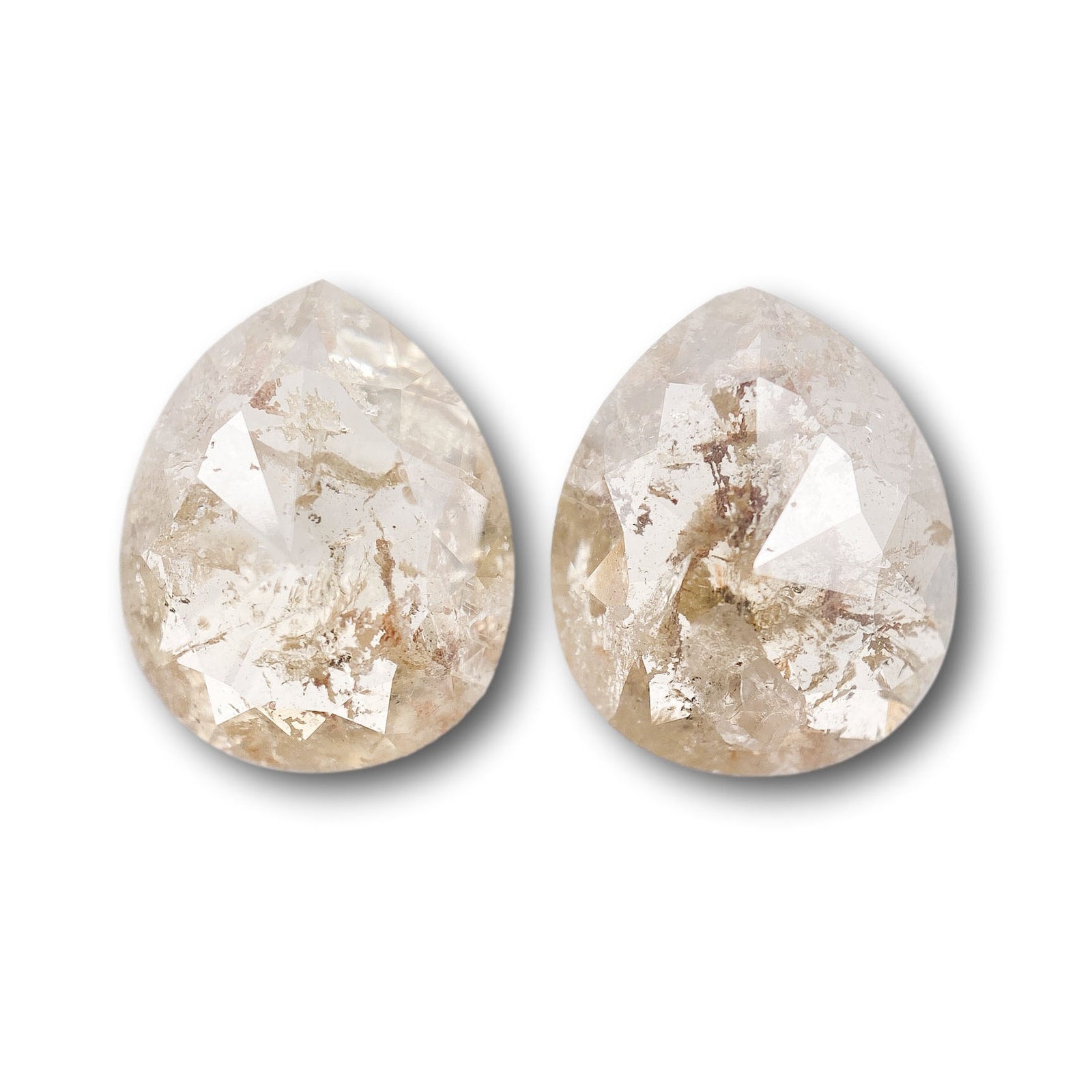 6.79cttw | Salt & Pepper Pear Shape Rose Cut Diamond Matched Pair - Modern Rustic Diamond