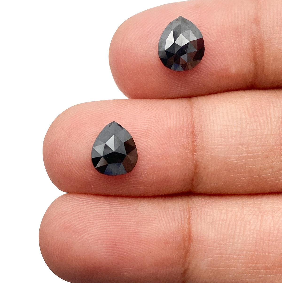 1.76cttw | Black Pear Shape Rose Cut Diamond Matched Pair-Modern Rustic Diamond