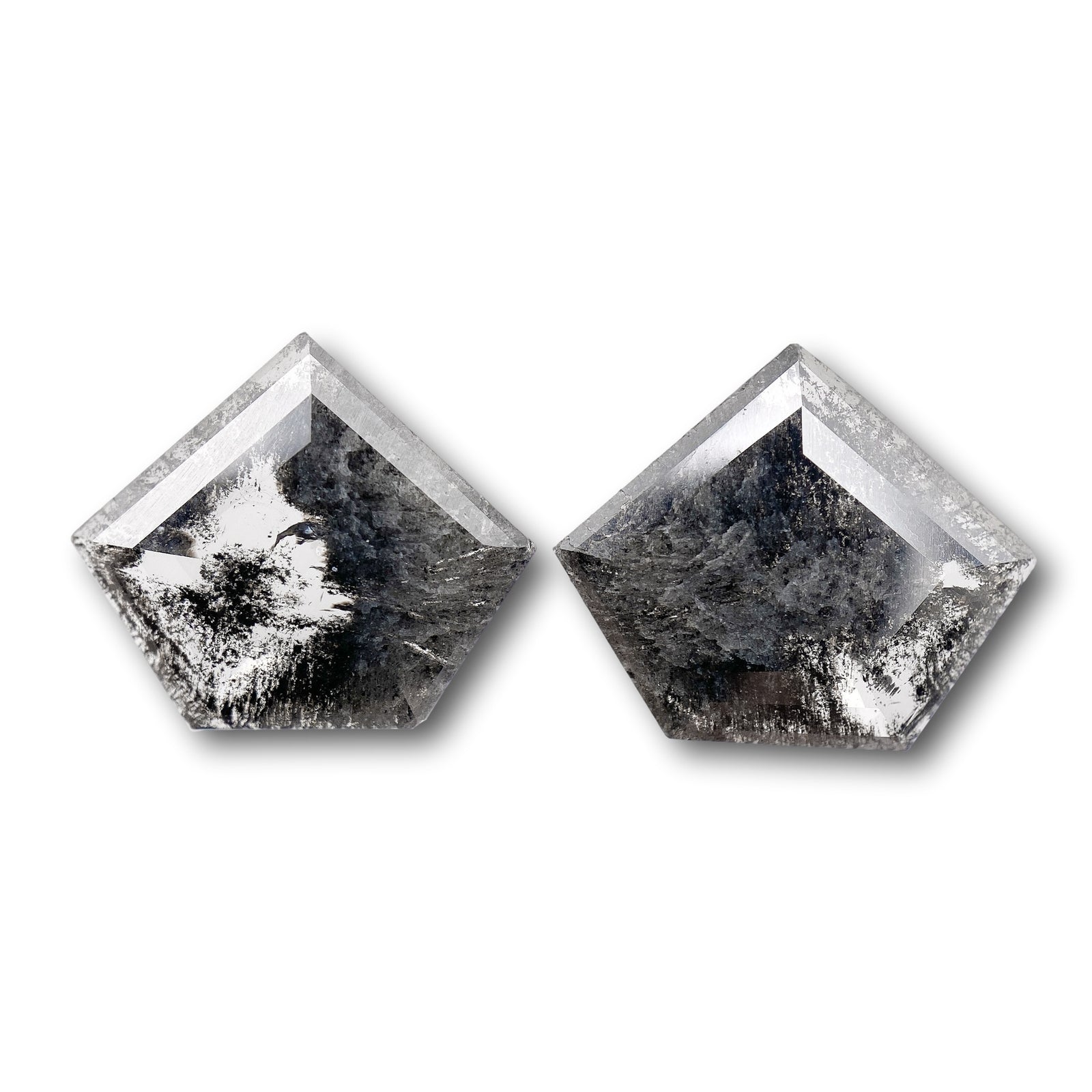 3.65cttw | Rustic Shield Shape Rose Cut Diamond Matched Pair - Modern Rustic Diamond