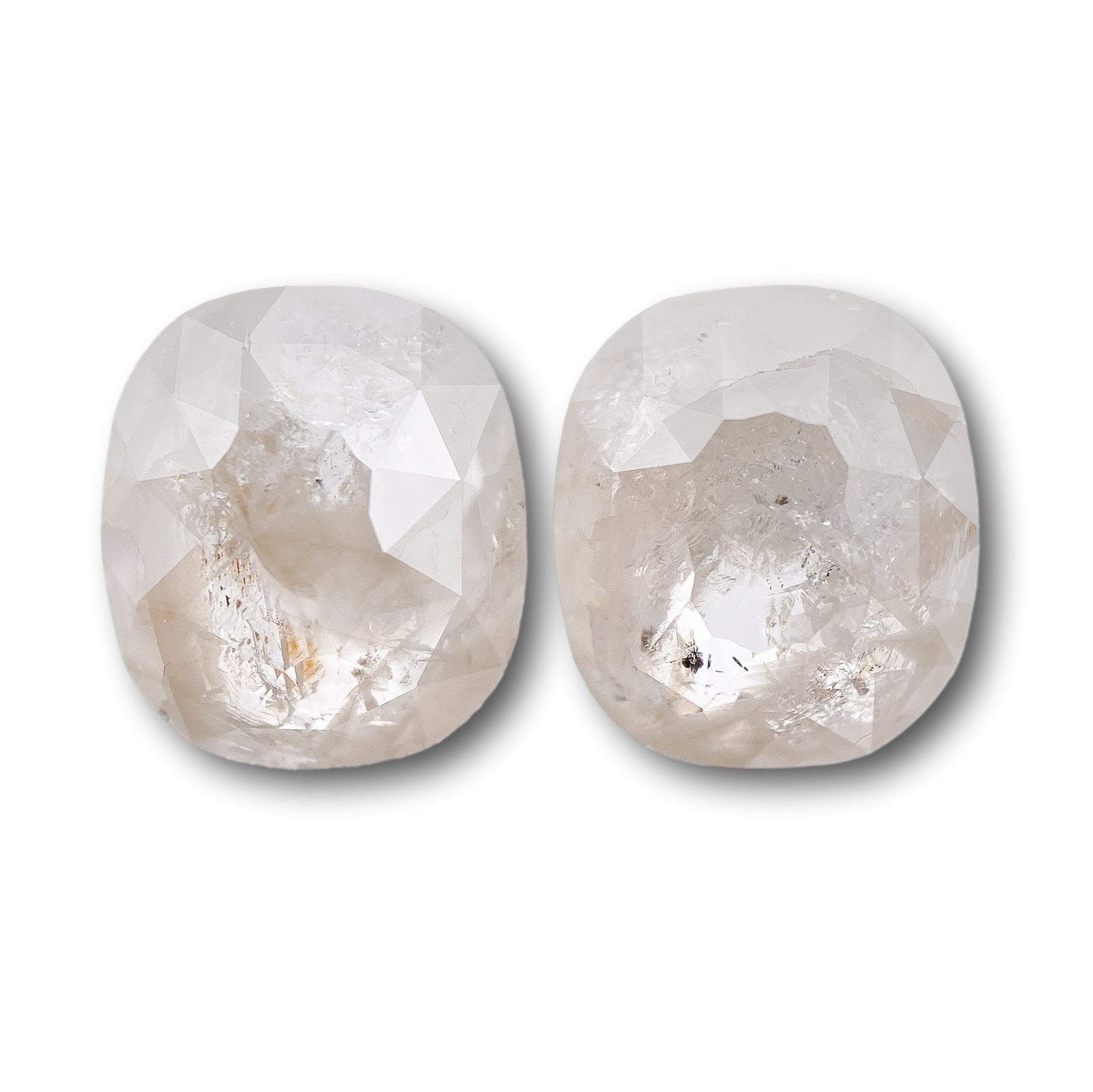 4.60cttw | Salt & Pepper Cushion Shape Rose Cut Diamond Matched Pair - Modern Rustic Diamond