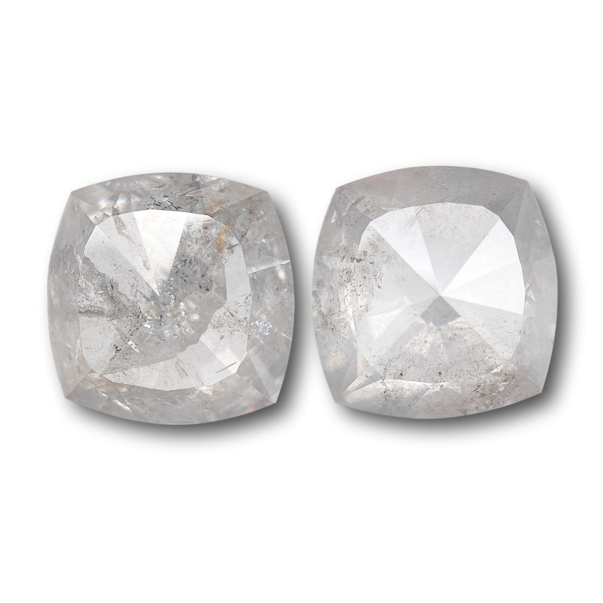 4.02cttw | Salt &amp; Pepper Cushion Shape Rose Cut Diamond Matched Pair - Modern Rustic Diamond