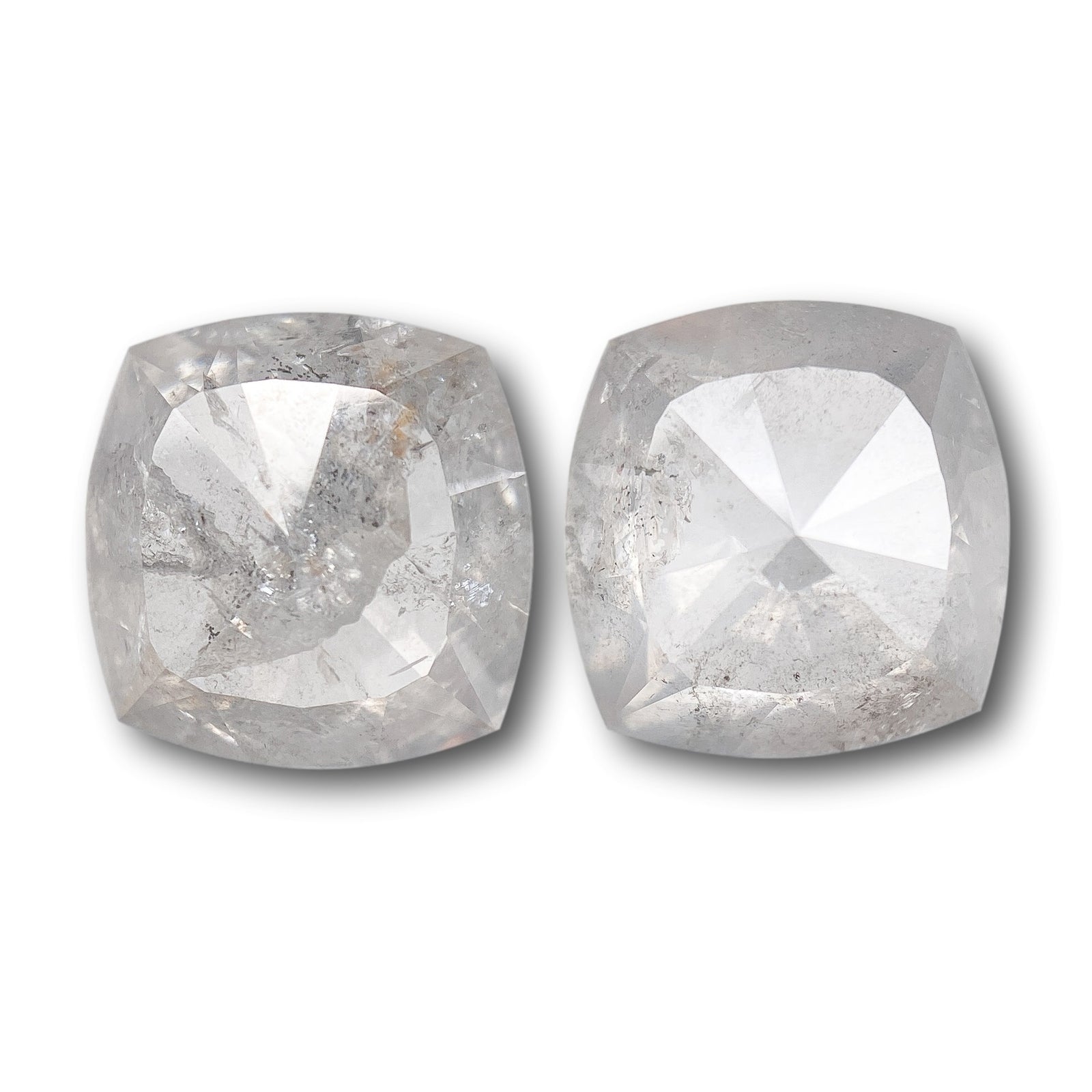 4.02cttw | Salt & Pepper Cushion Shape Rose Cut Diamond Matched Pair - Modern Rustic Diamond