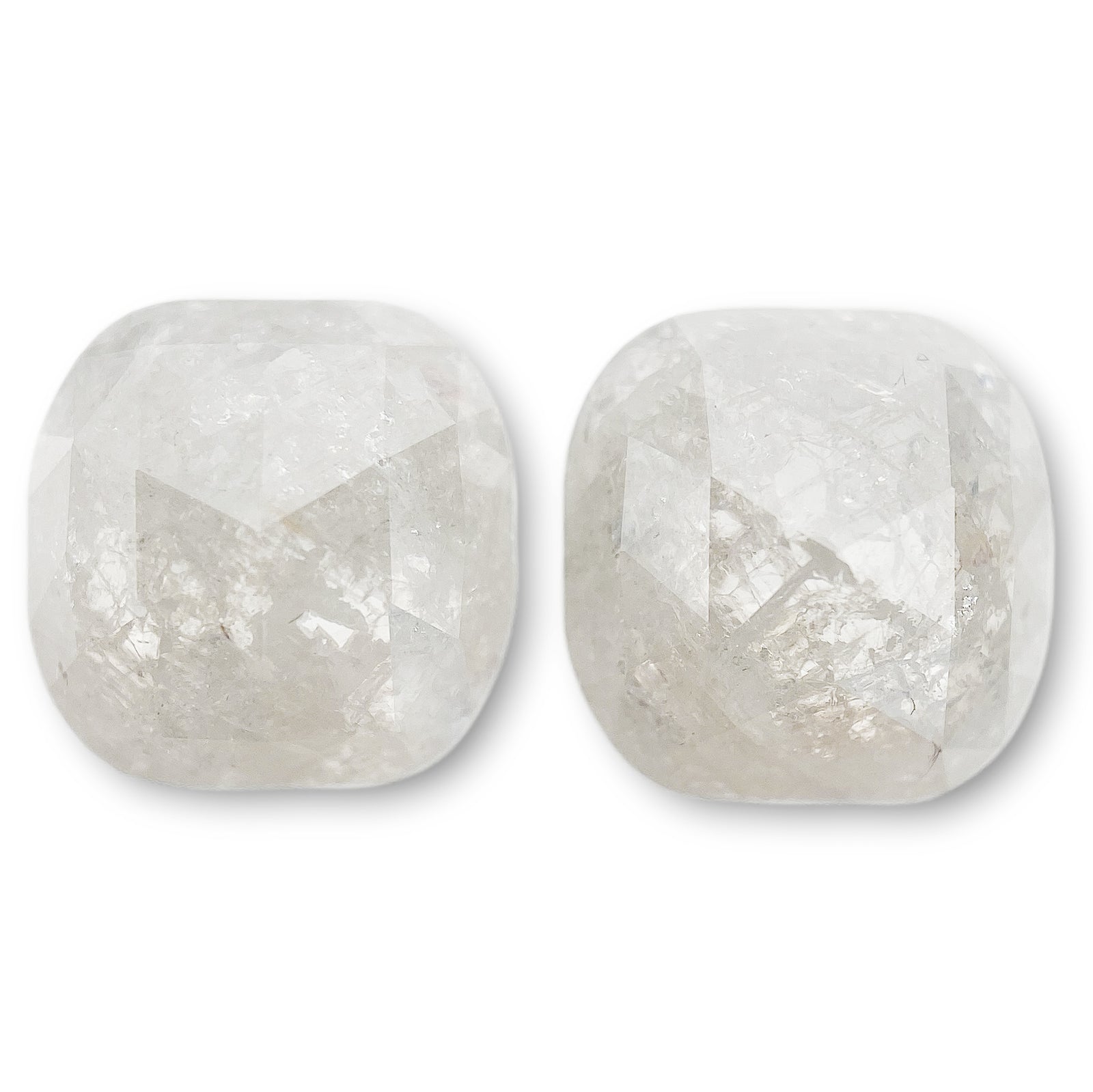 4.49cttw | Salt & Pepper Cushion Shape Rose Cut Diamond Matched Pair - Modern Rustic Diamond