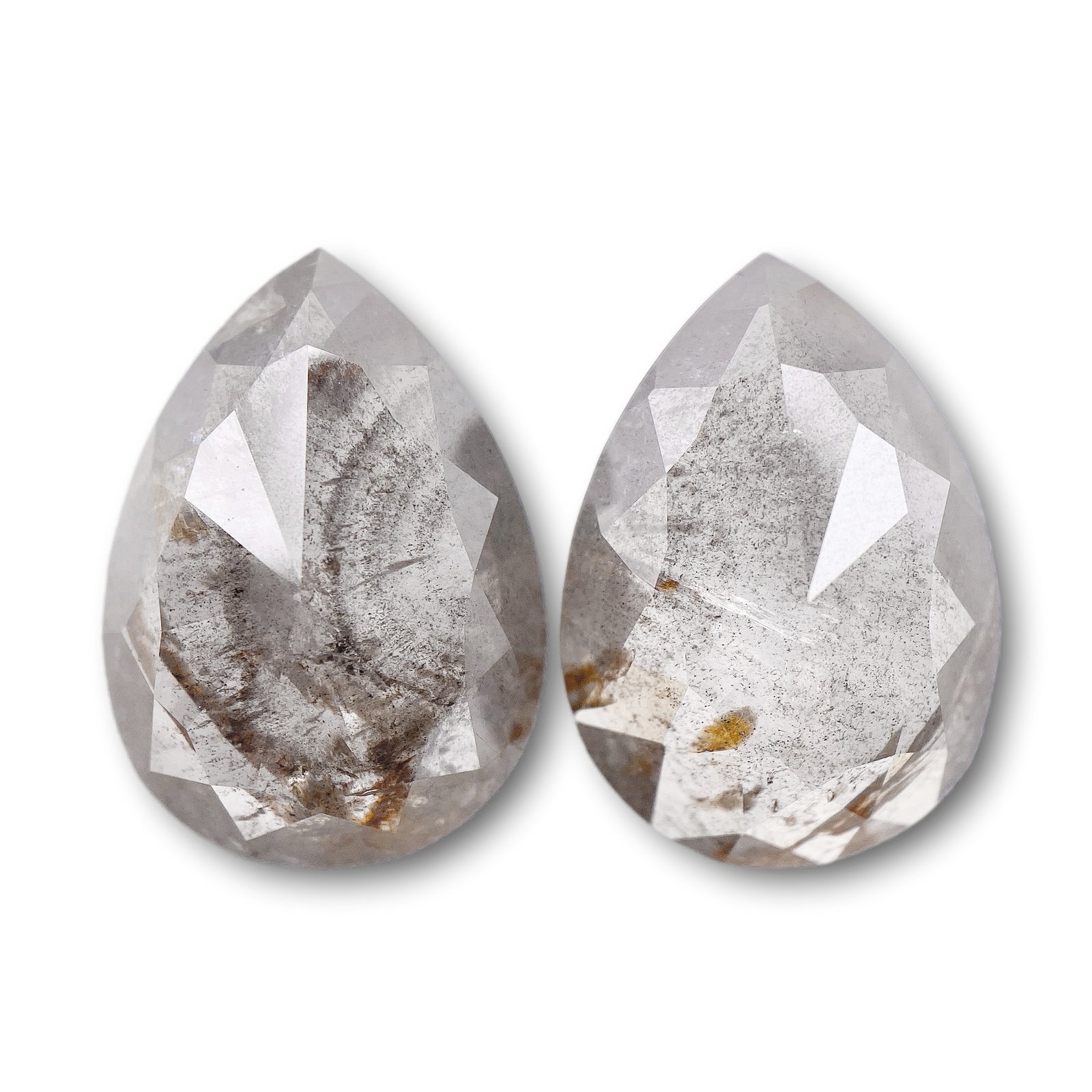 11.96cttw | Rustic Pear Shape Rose Cut Diamond Matched Pair - Modern Rustic Diamond