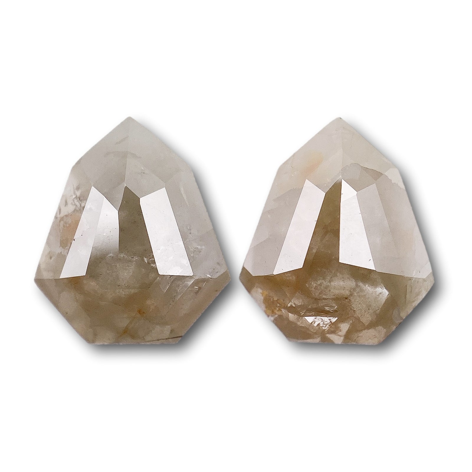 2.42cttw | Rustic  Shield Shape Rose Cut Diamond Matched Pair - Modern Rustic Diamond