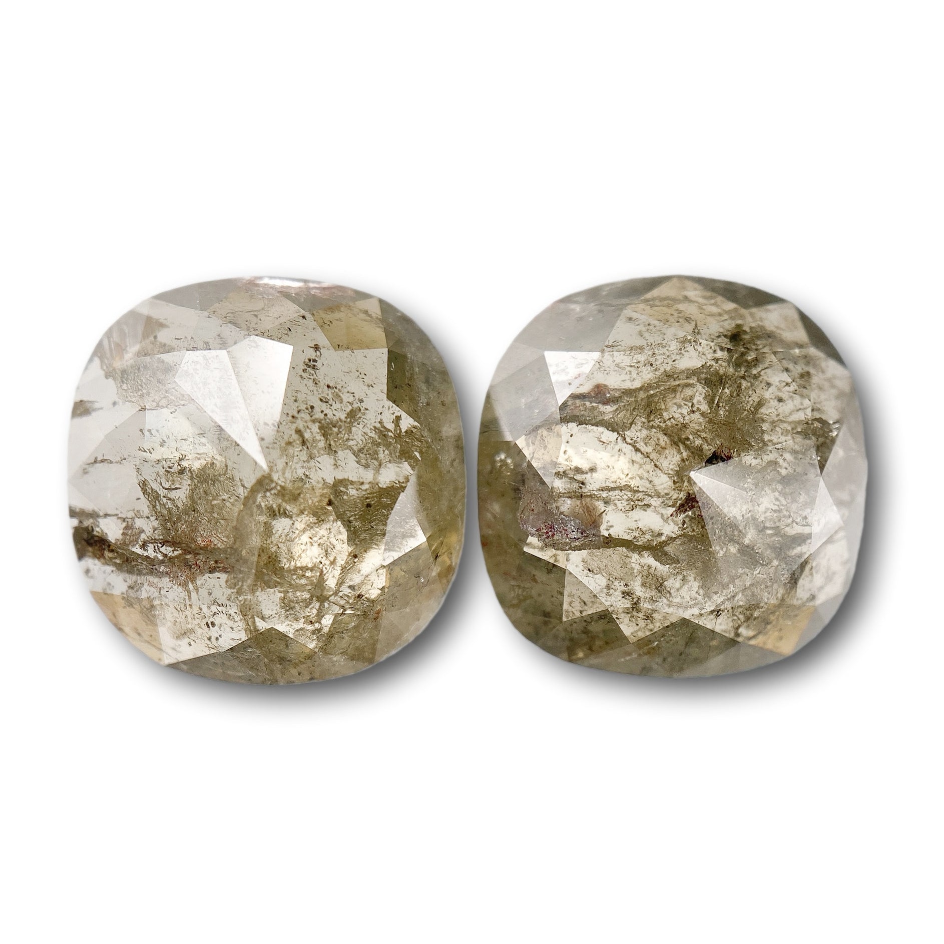 8.62cttw | Rustic Cushion Shape Rose Cut Diamond Matched Pair - Modern Rustic Diamond
