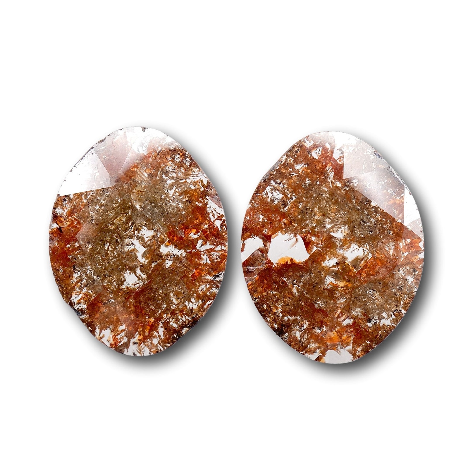 3.98cttw | Rustic  Oval Shape Rose Cut Diamond Matched Pair - Modern Rustic Diamond