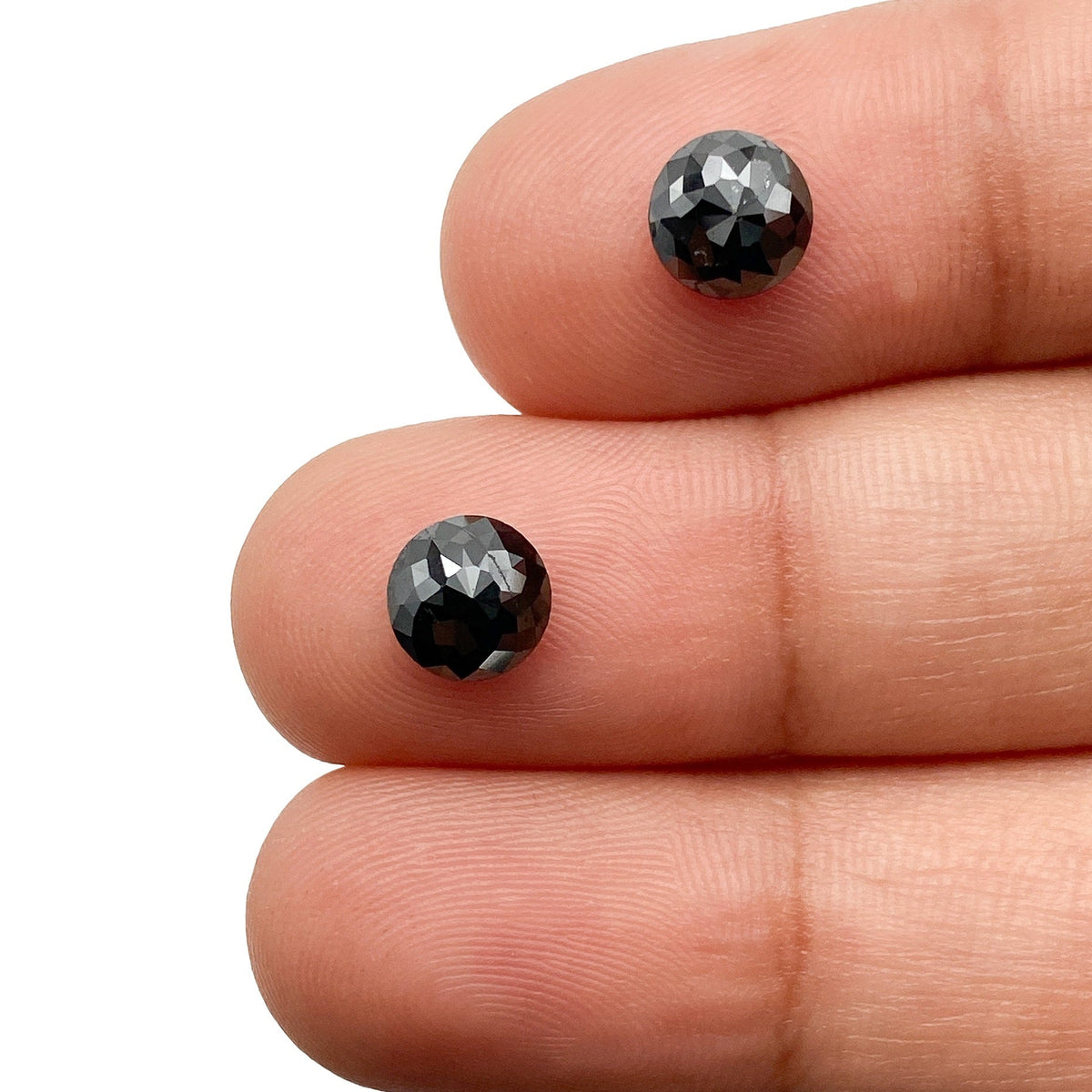 1.87cttw | Black Round Shape Rose Cut Diamond Matched Pair-Modern Rustic Diamond