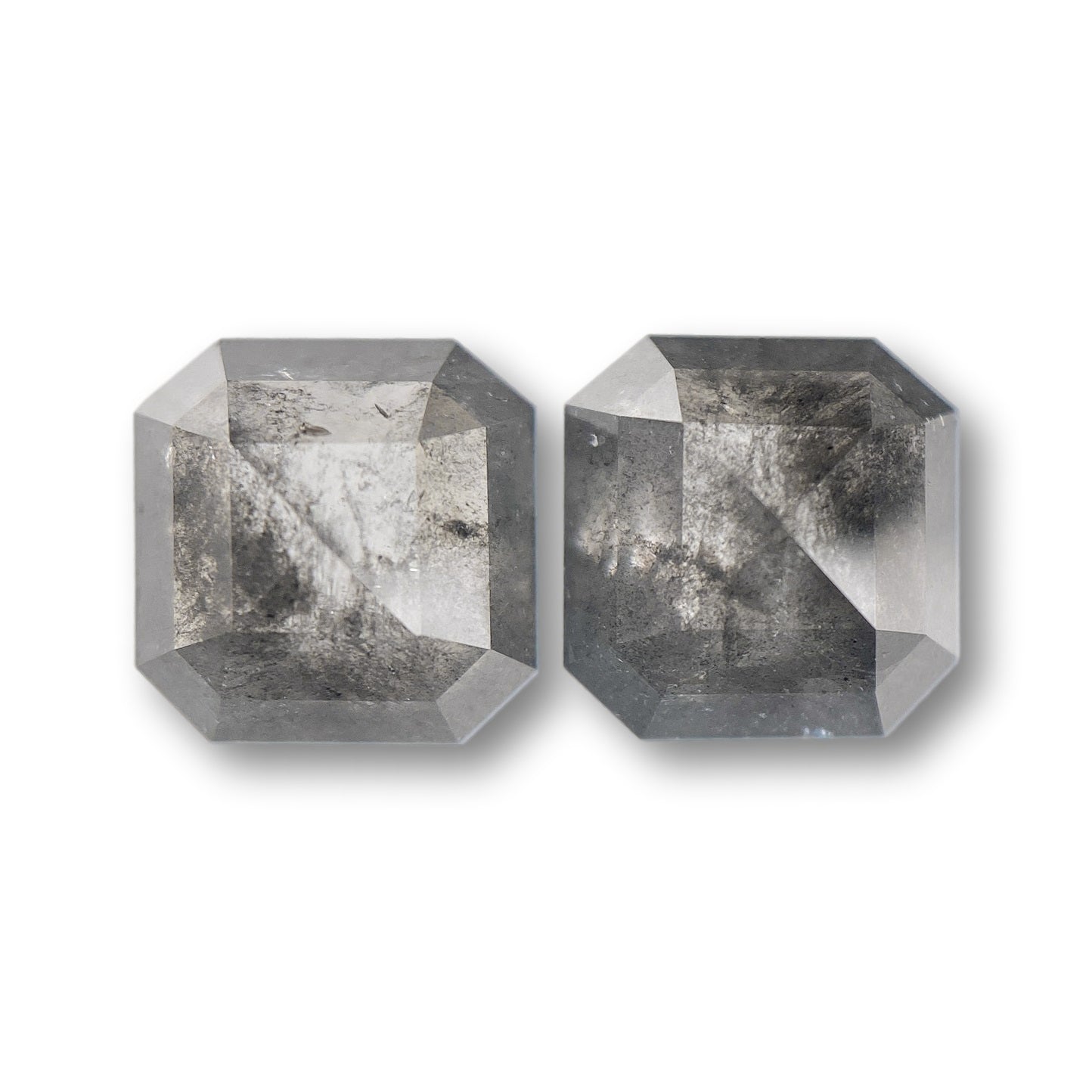 4.34cttw | Salt & Pepper Asscher Shape Step Cut Diamond Matched Pair - Modern Rustic Diamond