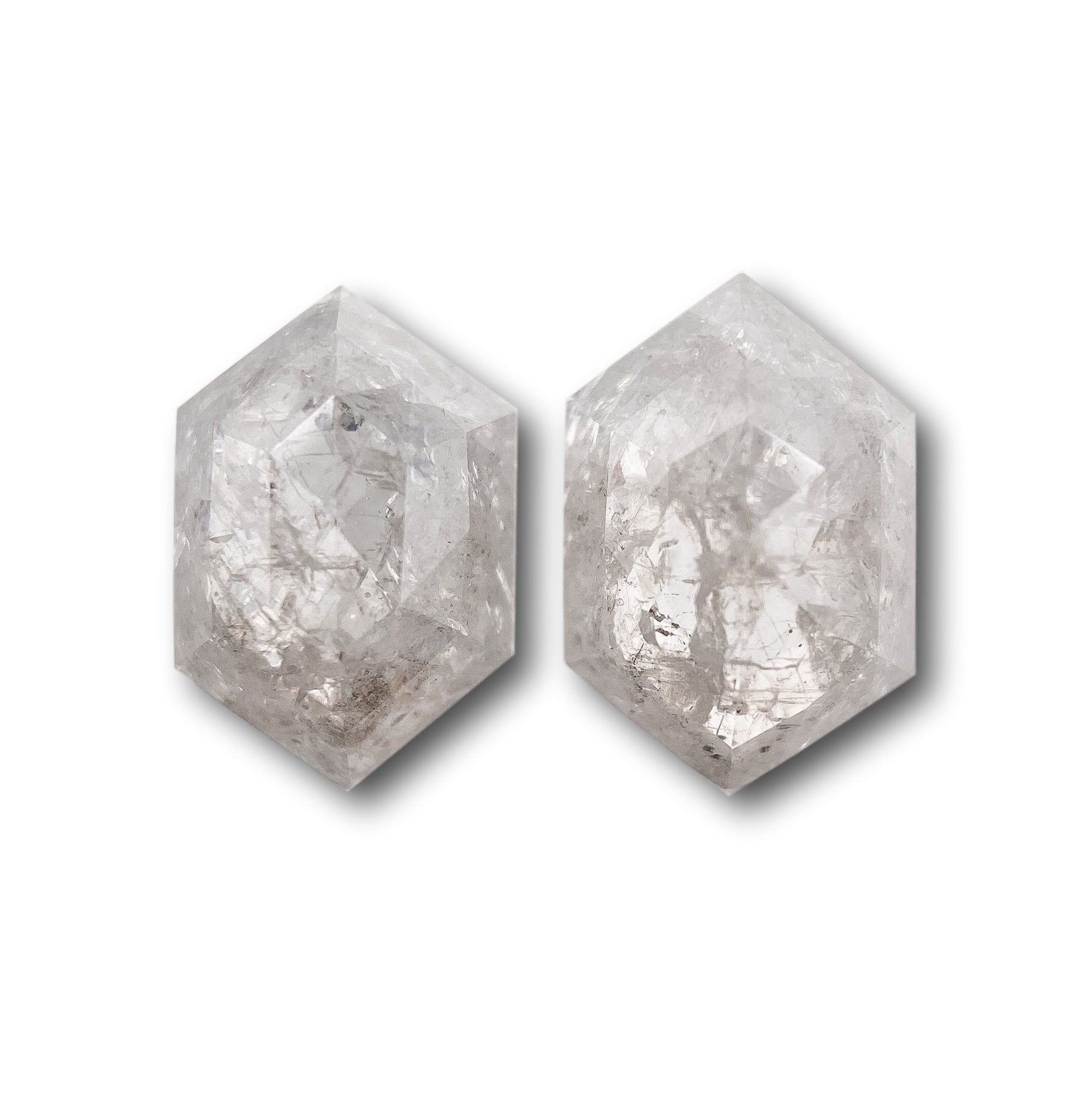 1.70cttw | Salt & Pepper Hexagon Shape Rose Cut Diamond Matched Pair - Modern Rustic Diamond