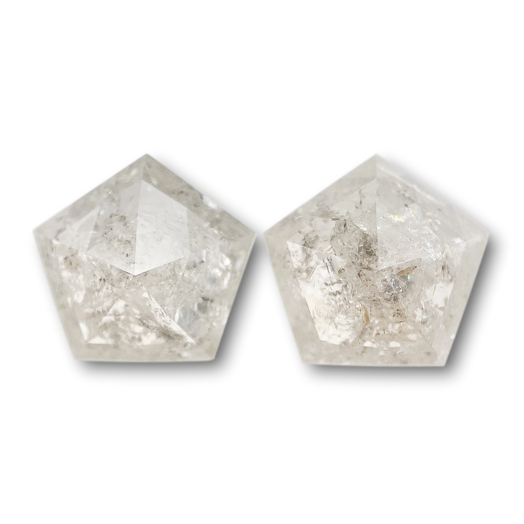 2.94cttw | Rustic Shield Shape Rose Cut Diamond Matched Pair - Modern Rustic Diamond