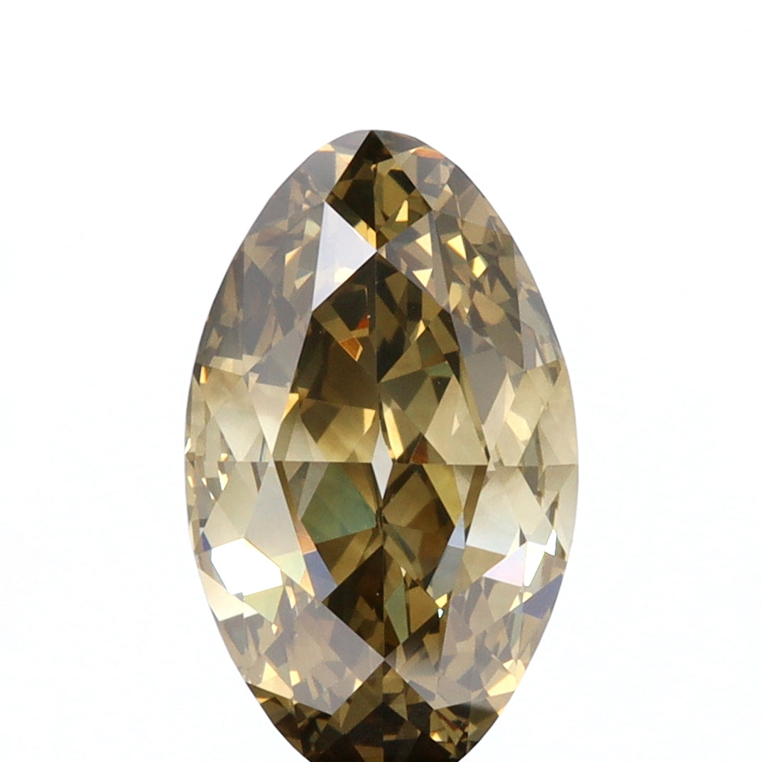 1.61ct | Fancy Dark Brown-Greenish Yellow SI1 Marquise Shape Old Mine Cut Diamond (GIA) - Modern Rustic Diamond