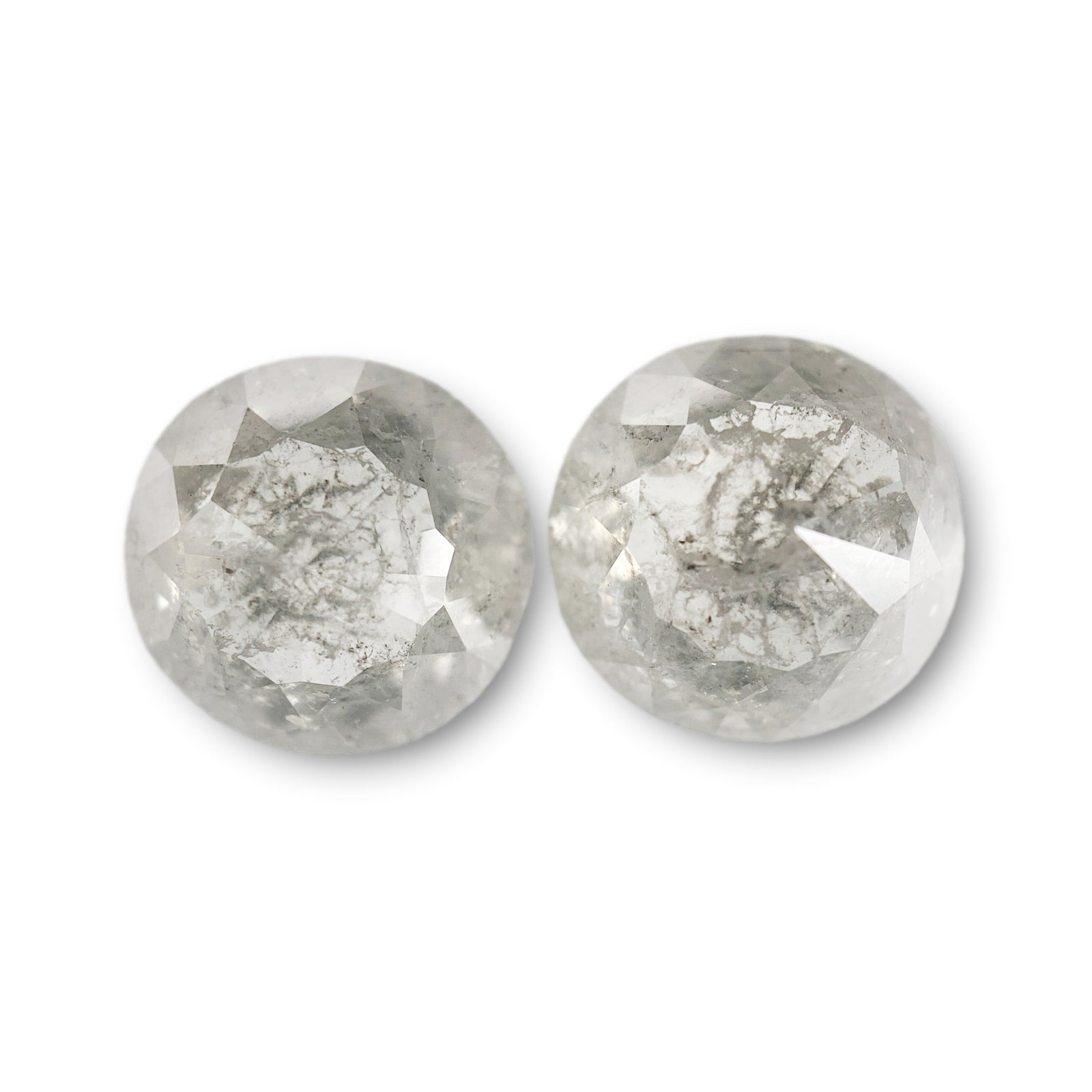 7.63cttw | Salt & Pepper Round Shape Rose Cut Diamond Matched Pair - Modern Rustic Diamond