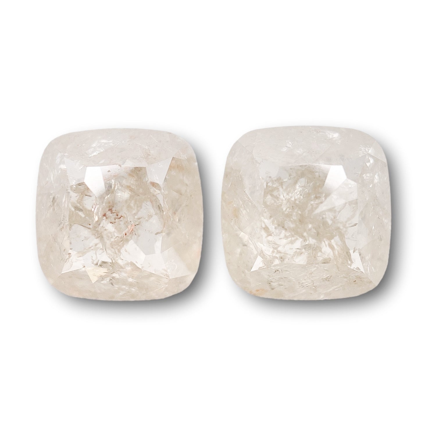 3.99cttw | Salt & Pepper Cushion Shape Rose Cut Diamond Matched Pair - Modern Rustic Diamond