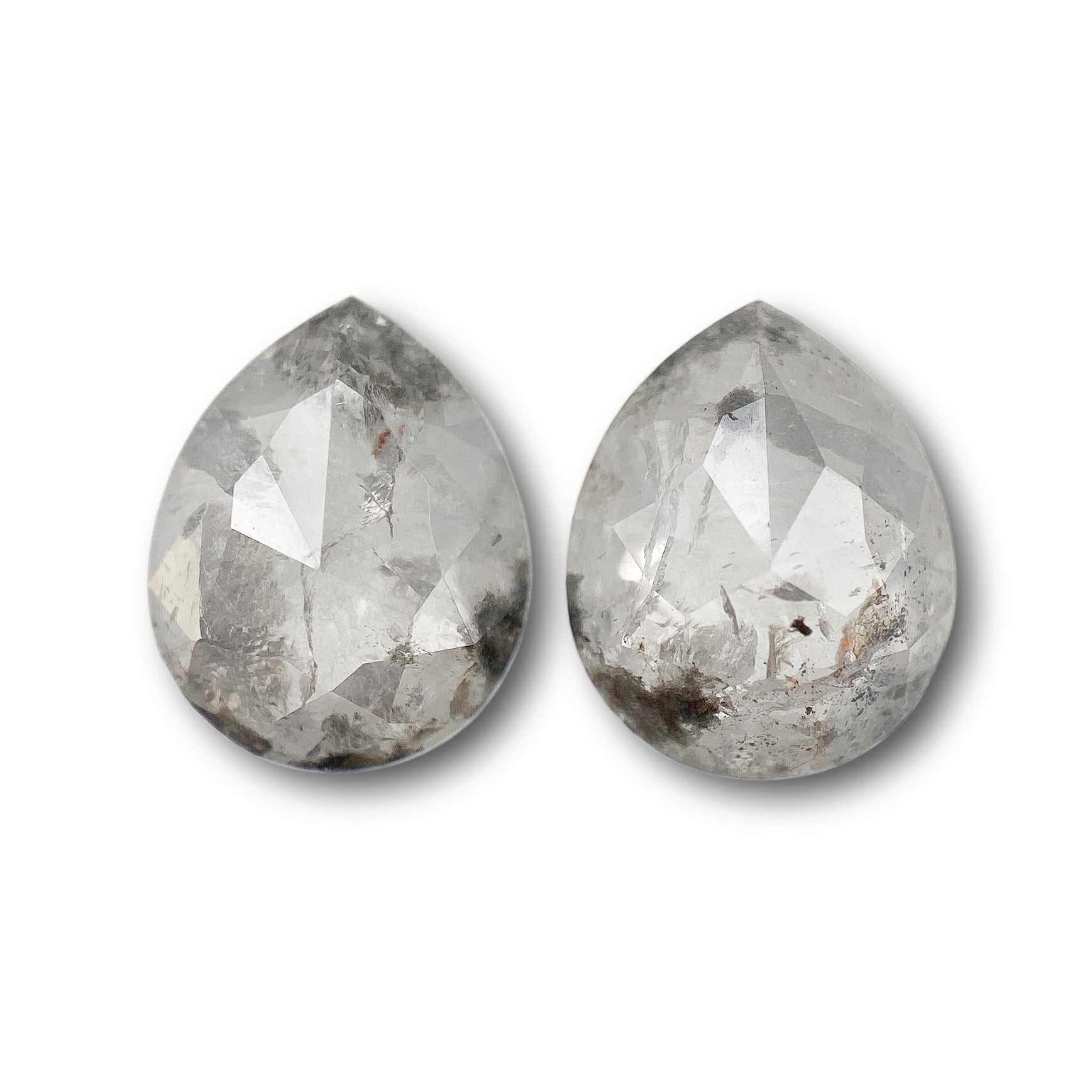 3.23cttw | Salt & Pepper Pear Shape Rose Cut Diamond Matched Pair - Modern Rustic Diamond