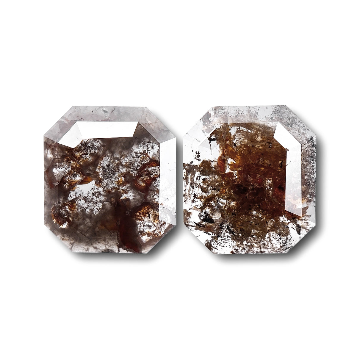 2.56cttw | Rustic  Emerald Shape Rose Cut Diamond Matched Pair - Modern Rustic Diamond