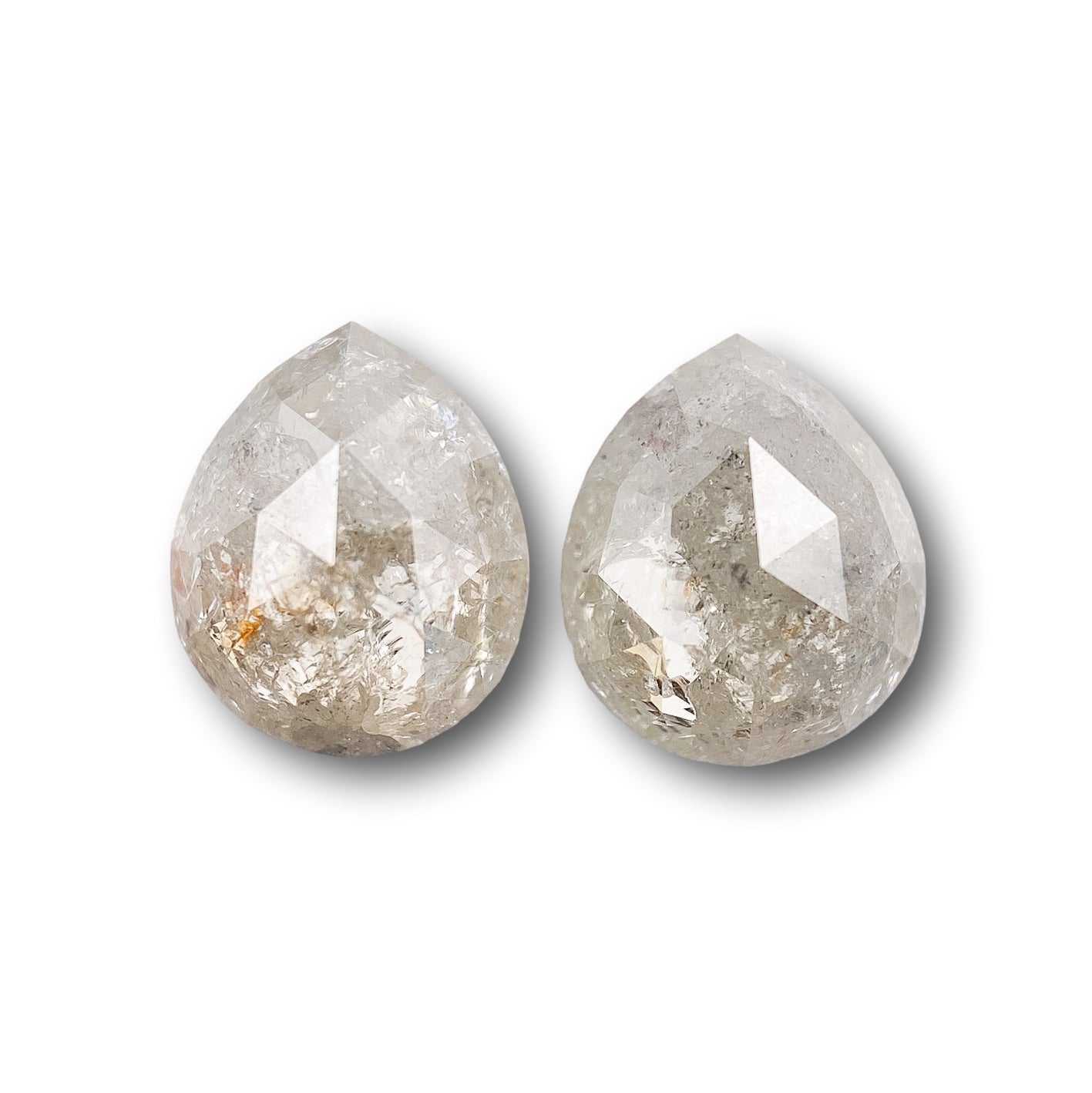 1.69cttw | Rustic  Pear Shape Rose Cut Diamond Matched Pair - Modern Rustic Diamond