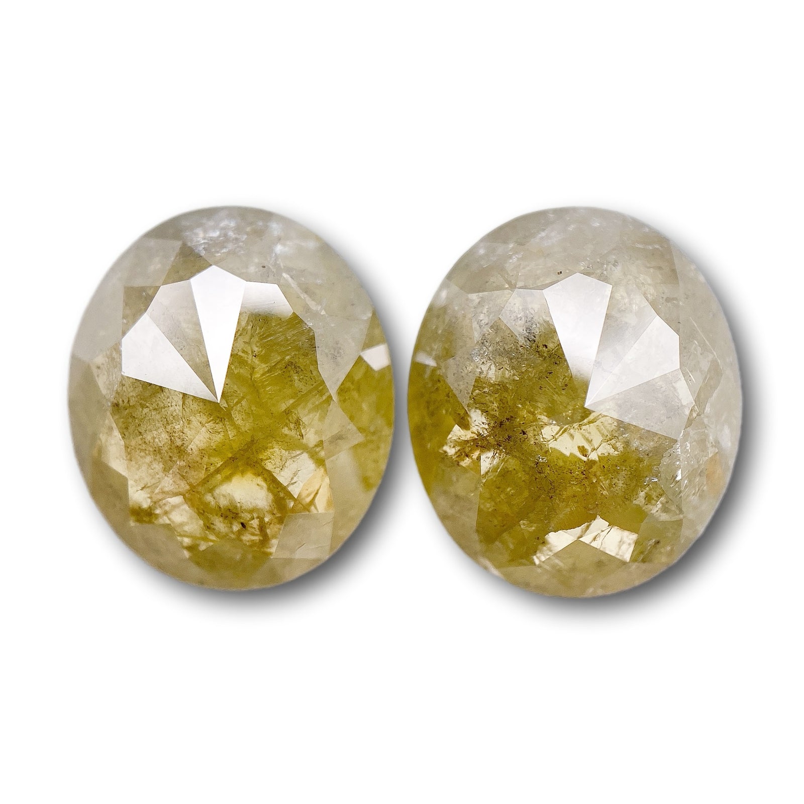 9.55cttw | Salt & Pepper Oval Shape Rose Cut Diamond Matched Pair - Modern Rustic Diamond