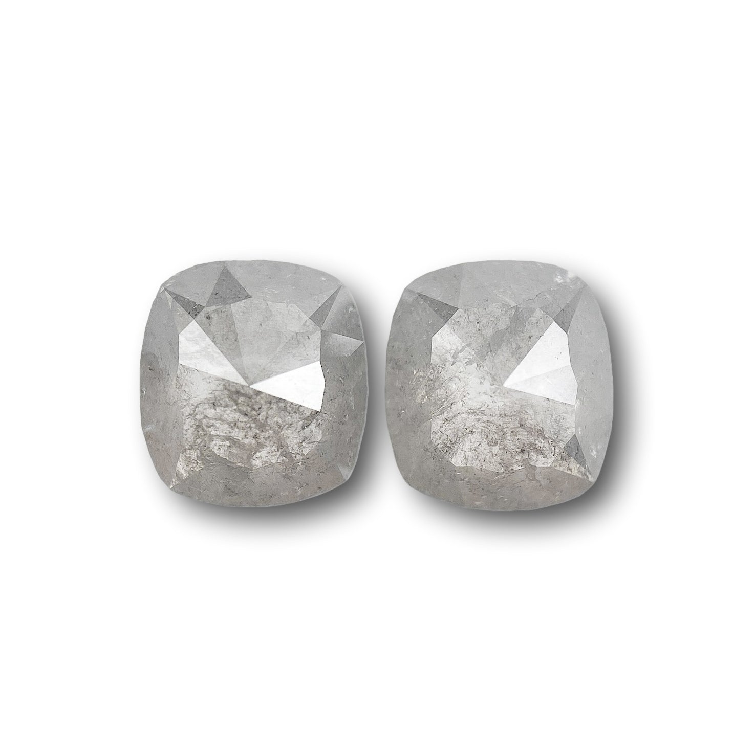 1.34cttw | Salt & Pepper Cushion Shape Rose Cut Diamond Matched Pair - Modern Rustic Diamond