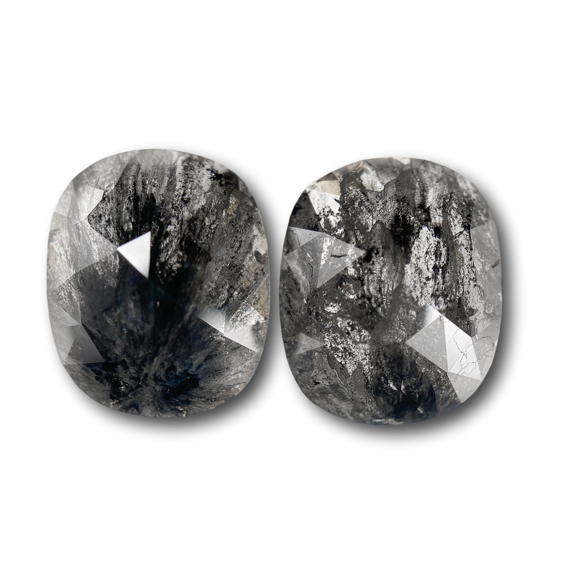 7.97cttw | Salt & Pepper Cushion Shape Rose Cut Diamond Matched Pair - Modern Rustic Diamond