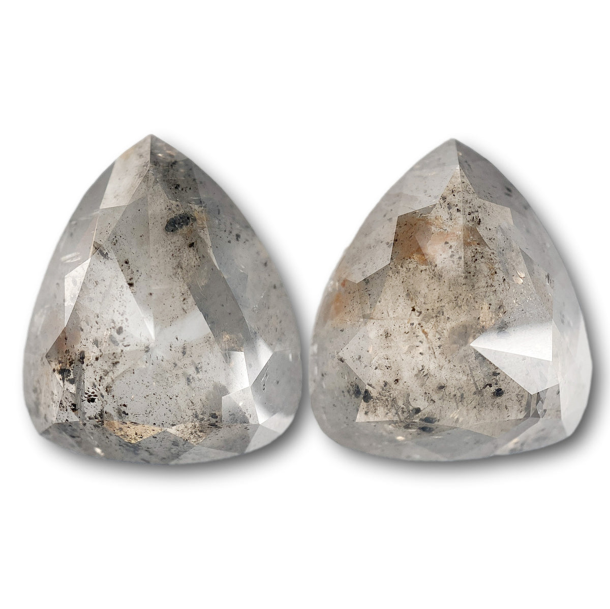16.42cttw | Salt &amp; Pepper Pear Shape Rose Cut Diamond Matched Pair - Modern Rustic Diamond
