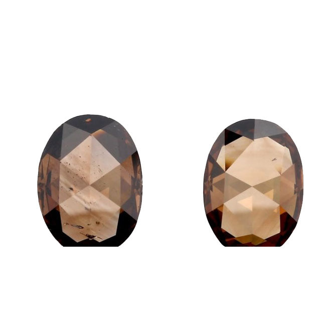 0.90cttw | Cognac VS-SI Oval Shape Rose Cut Diamond Matched Pair - Modern Rustic Diamond