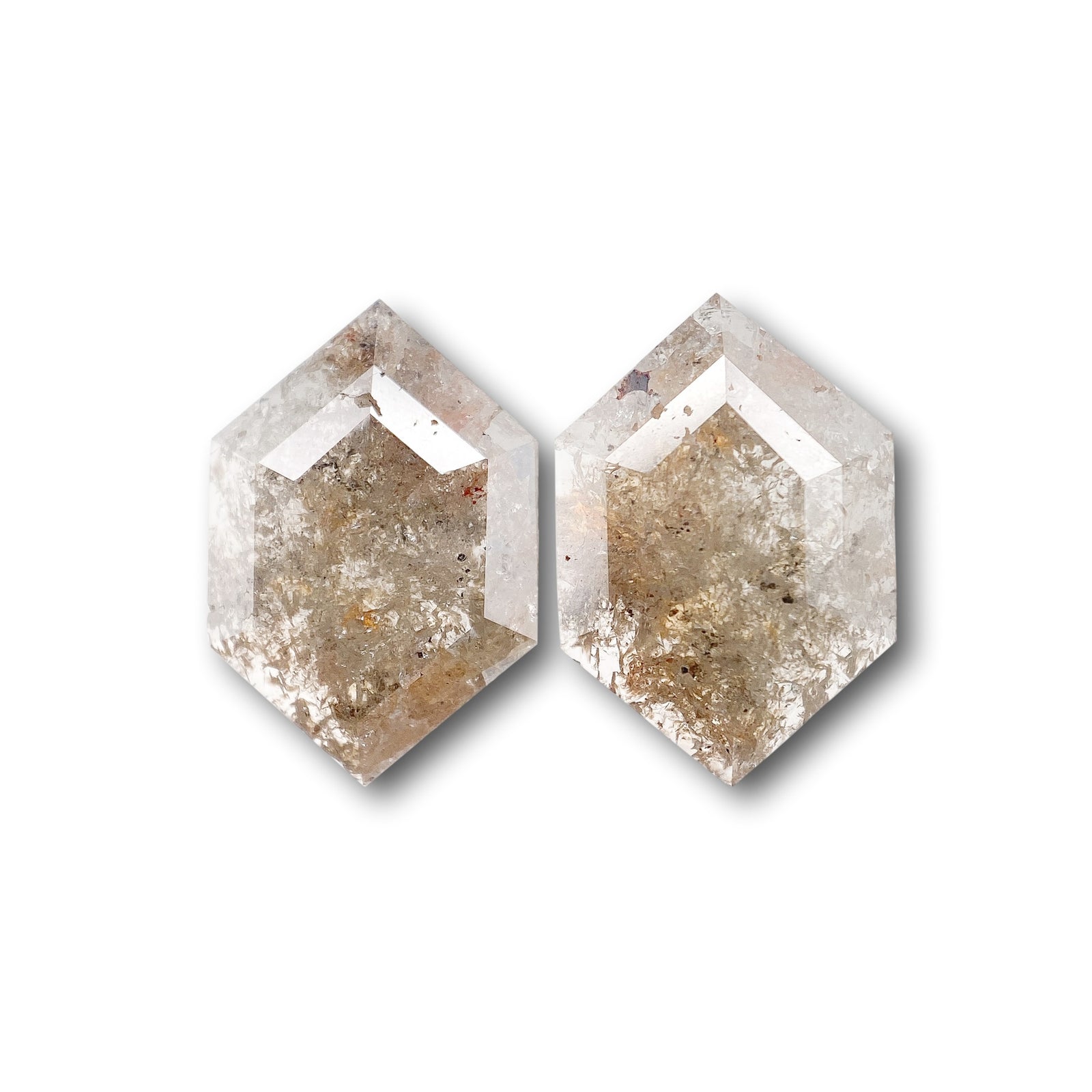 2.30cttw | Rustic  Hexagon Shape Rose Cut Diamond Matched Pair - Modern Rustic Diamond