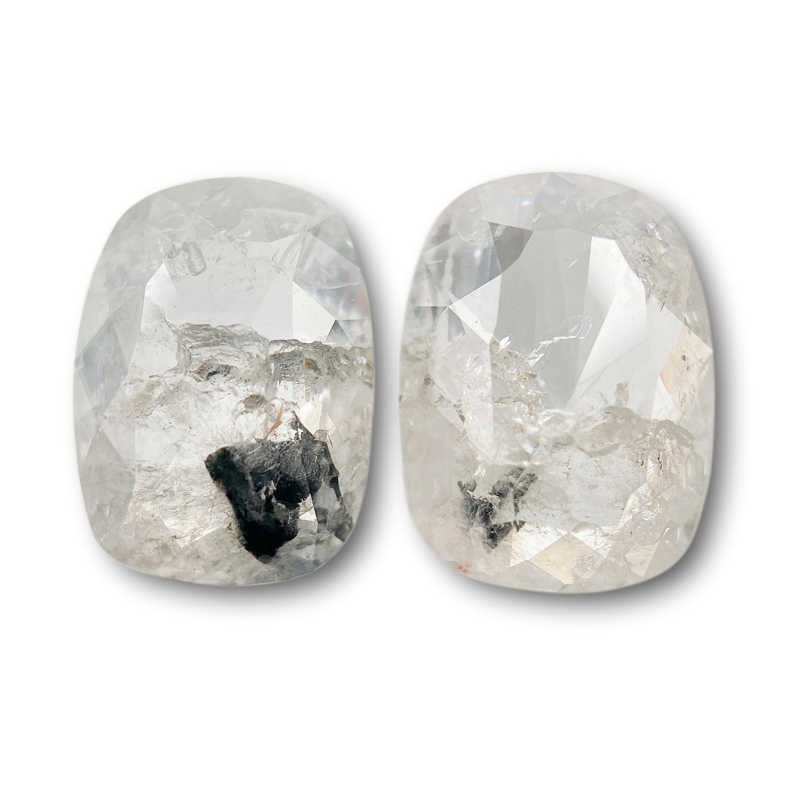 2.48cttw | Salt & Pepper Cushion Shape Rose Cut Diamond Matched Pair - Modern Rustic Diamond