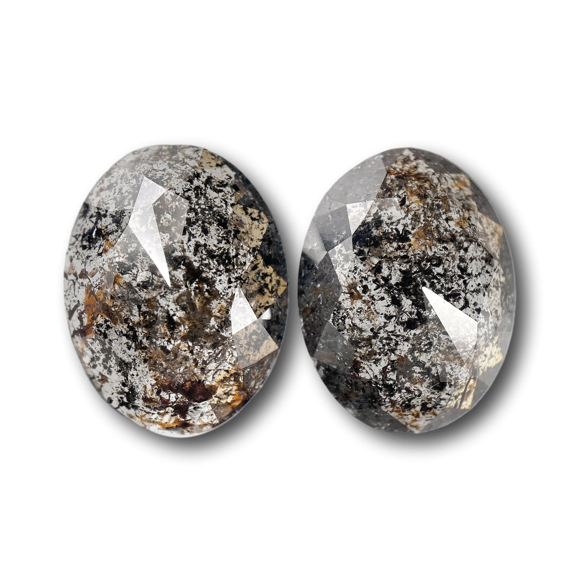 6.36cttw | Salt &amp; Pepper Oval Shape Rose Cut Diamond Matched Pair - Modern Rustic Diamond