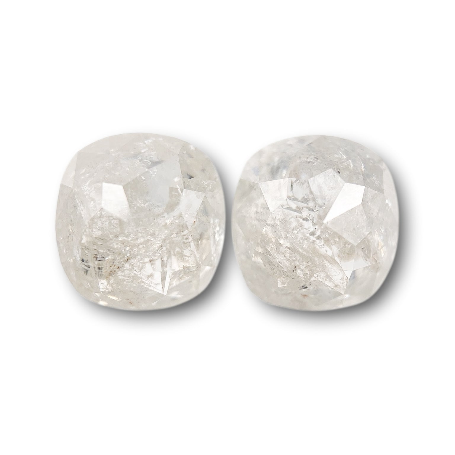 2.77cttw | Salt & Pepper Cushion Shape Rose Cut Diamond Matched Pair - Modern Rustic Diamond
