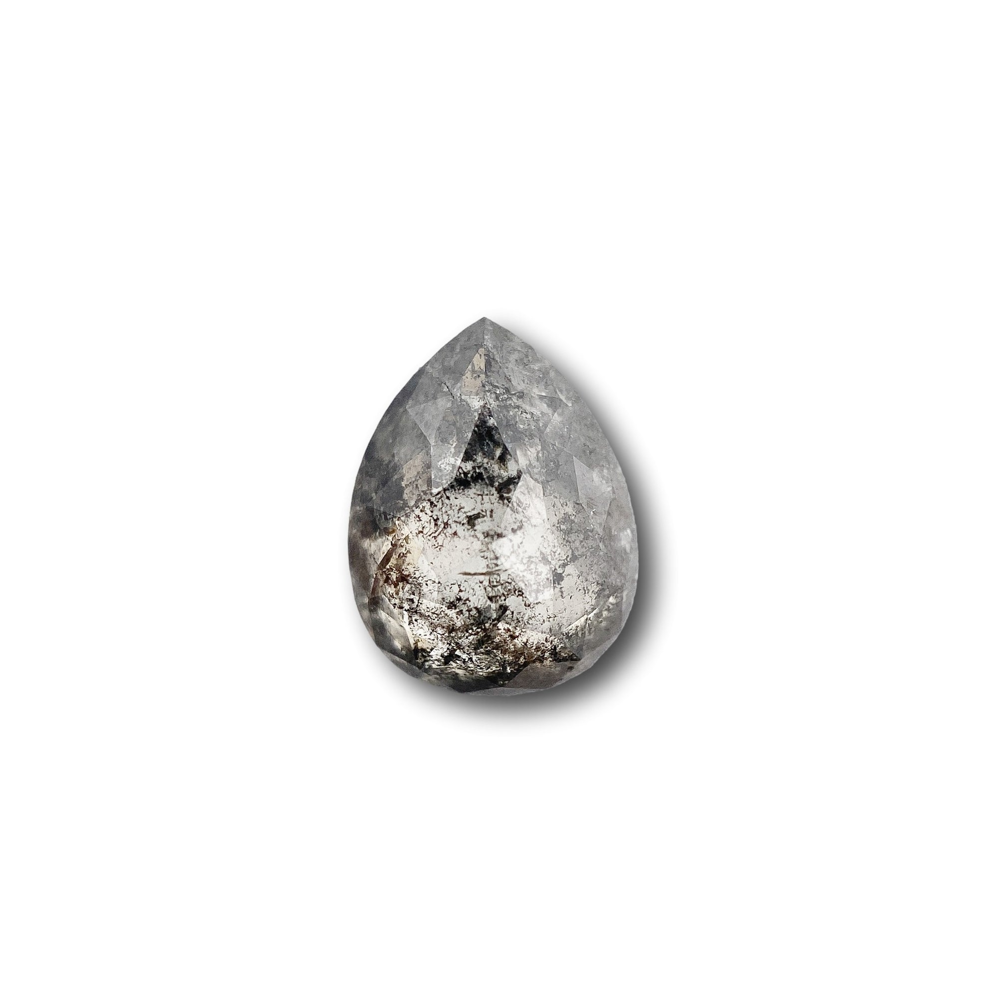 1.74ct | Salt & Pepper Pear Shape Rose Cut Diamond - Modern Rustic Diamond