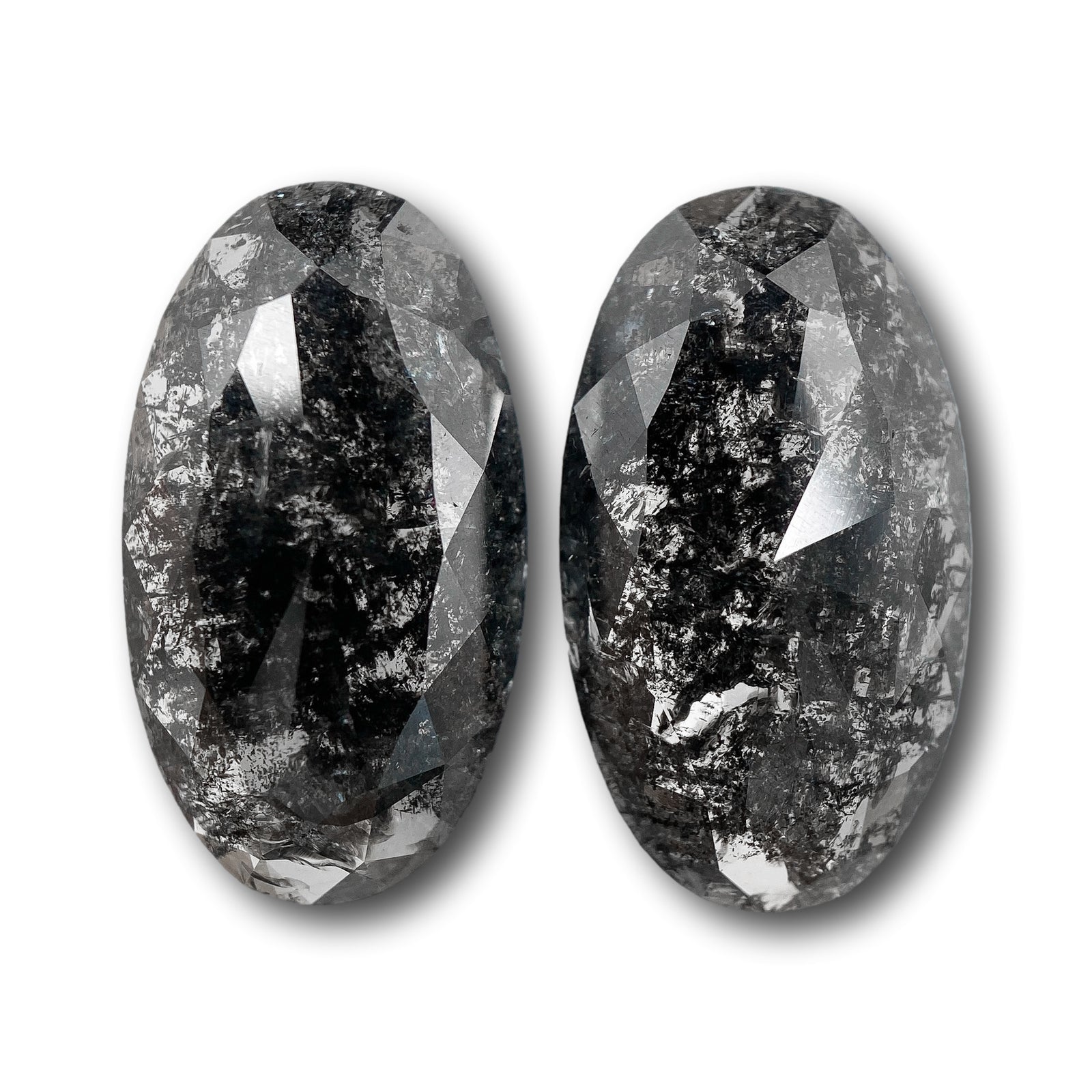 5.98cttw | Salt & Pepper Oval Shape Rose Cut Diamond Matched Pair - Modern Rustic Diamond