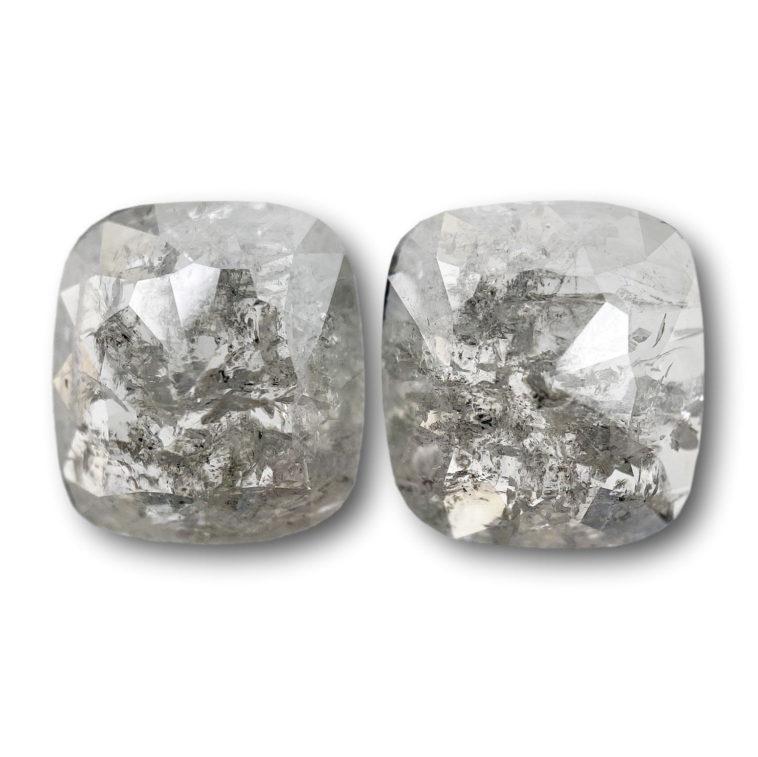 5.07cttw | Salt & Pepper Cushion Shape Rose Cut Diamond Matched Pair - Modern Rustic Diamond